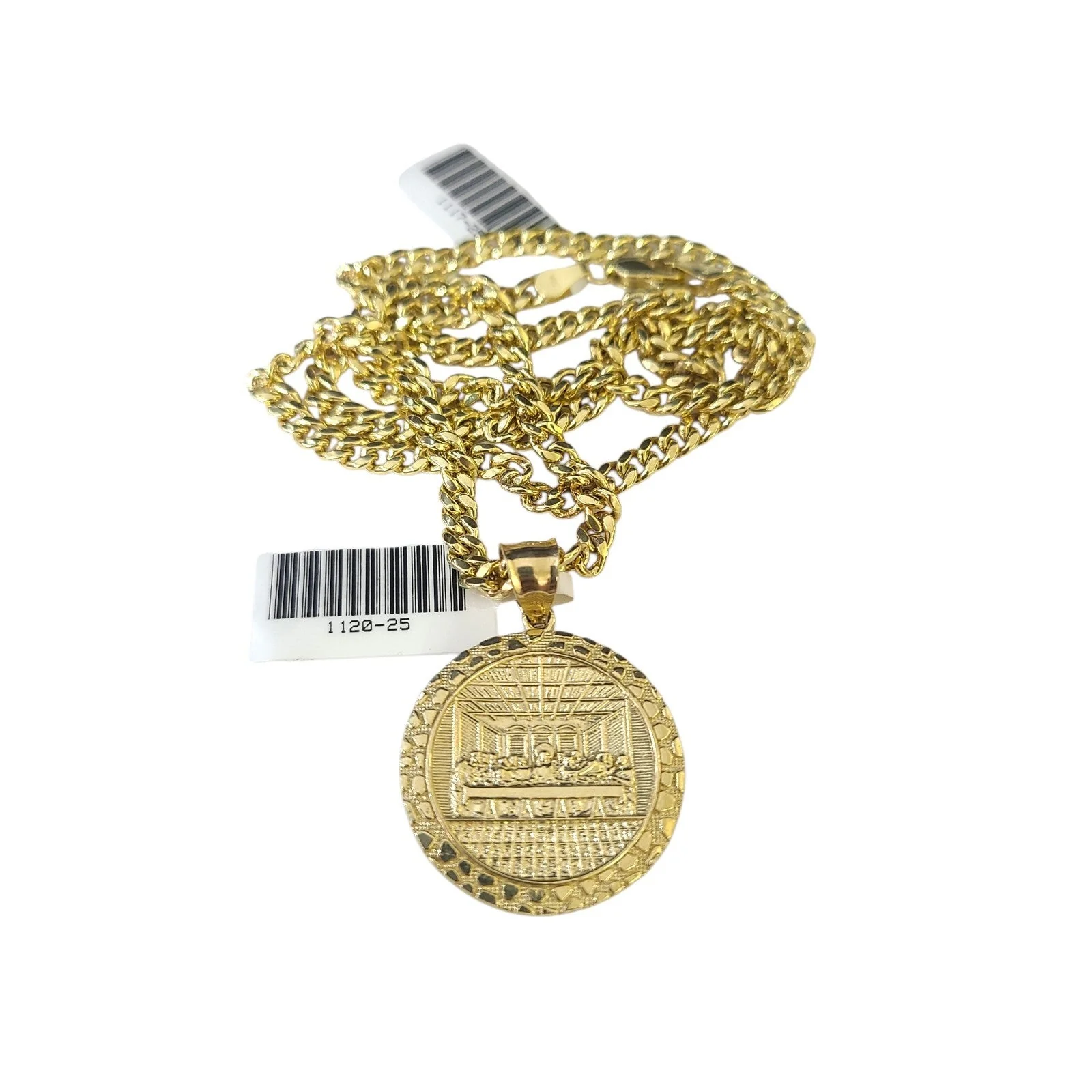 10K Gold Miami Cuban Chain Nugget Last Supper 18"-24" 2mm Pendant Necklace SET - Image 5