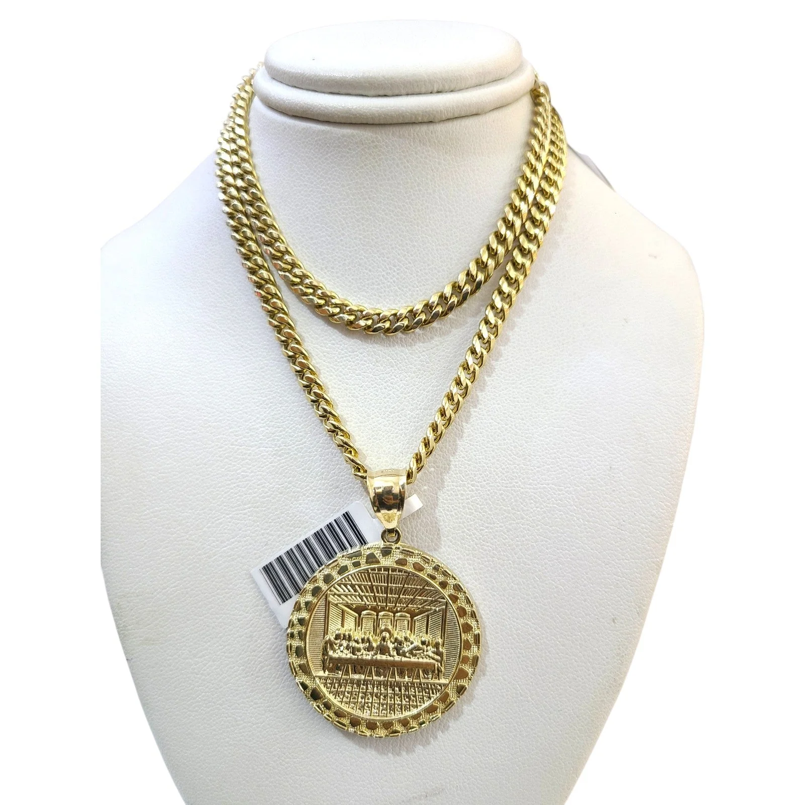 10K Gold Miami Cuban Chain Nugget Last Supper 20"-28" 4mm Pendant Necklace SET - Image 2