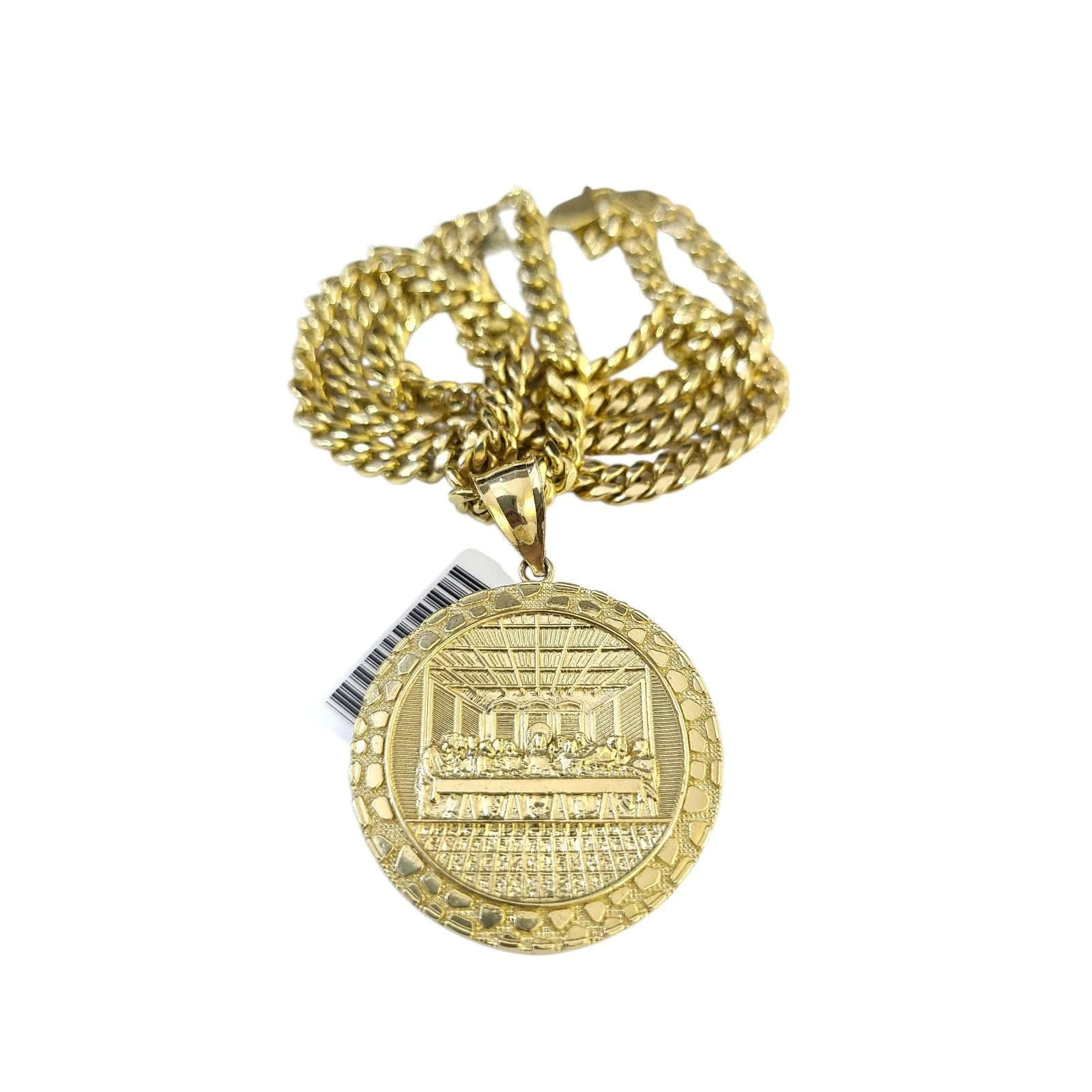 10K Gold Miami Cuban Chain Nugget Last Supper 20"-28" 4mm Pendant Necklace SET - Image 3