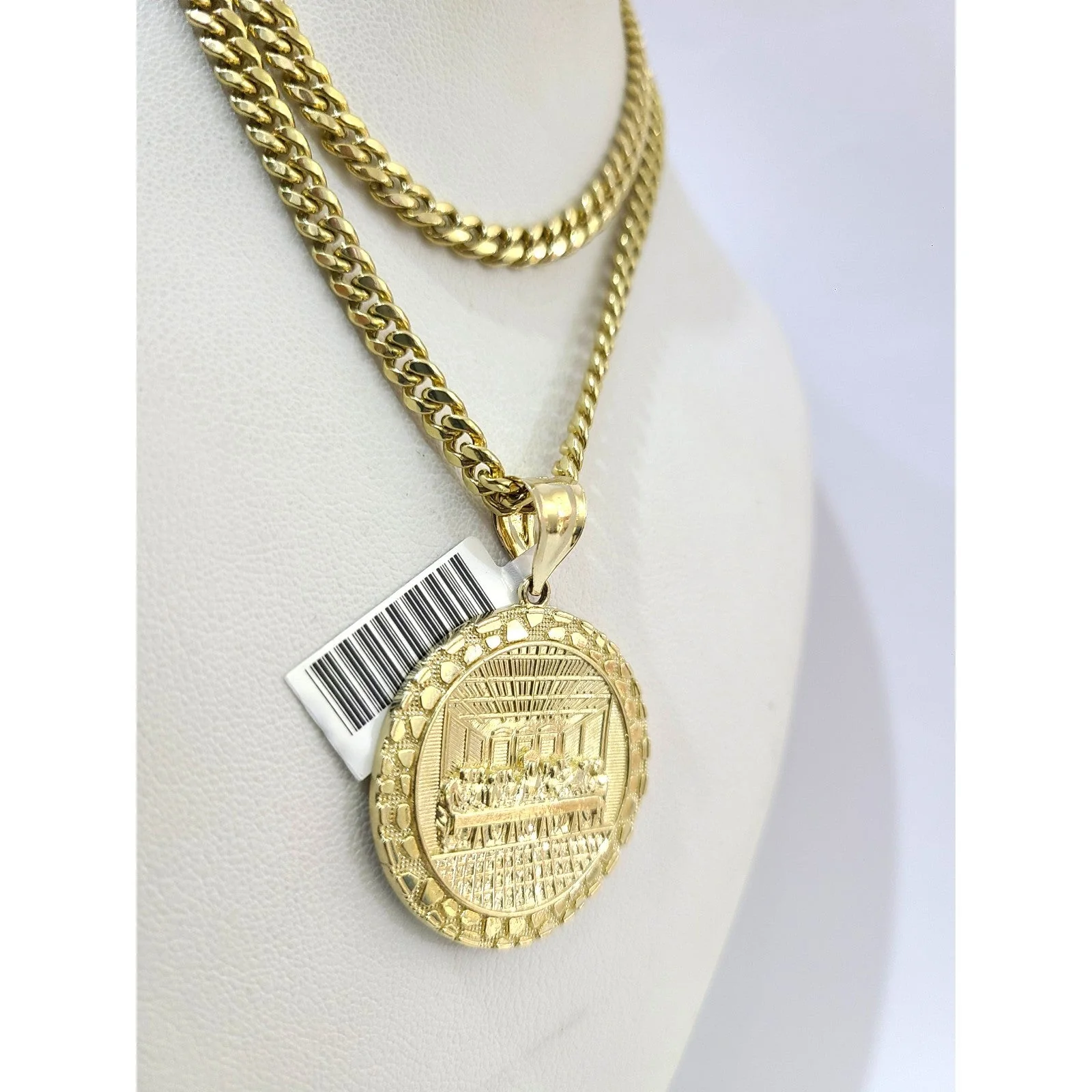 10K Gold Miami Cuban Chain Nugget Last Supper 20"-28" 4mm Pendant Necklace SET - Image 4