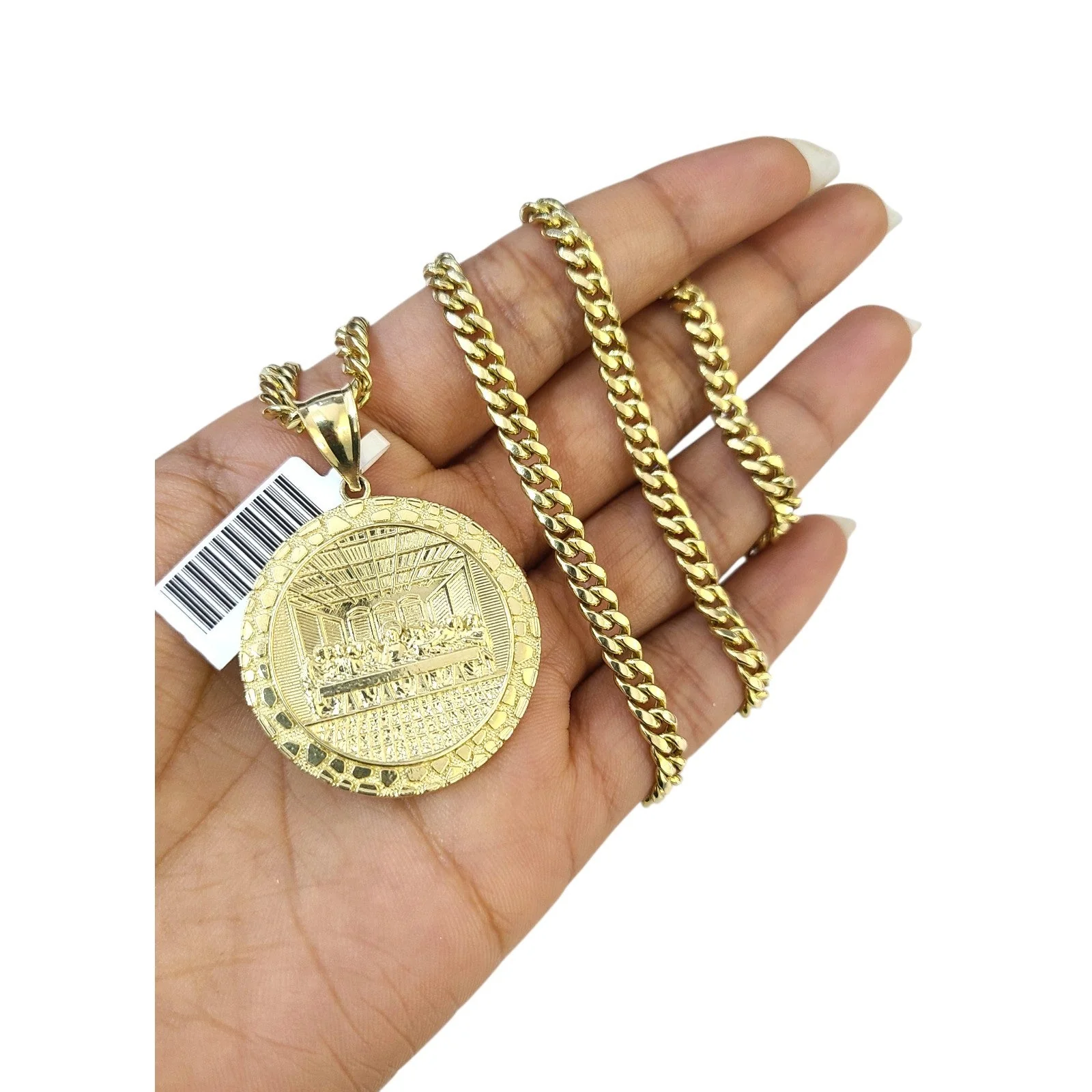 10K Gold Miami Cuban Chain Nugget Last Supper 20"-28" 4mm Pendant Necklace SET - Image 5