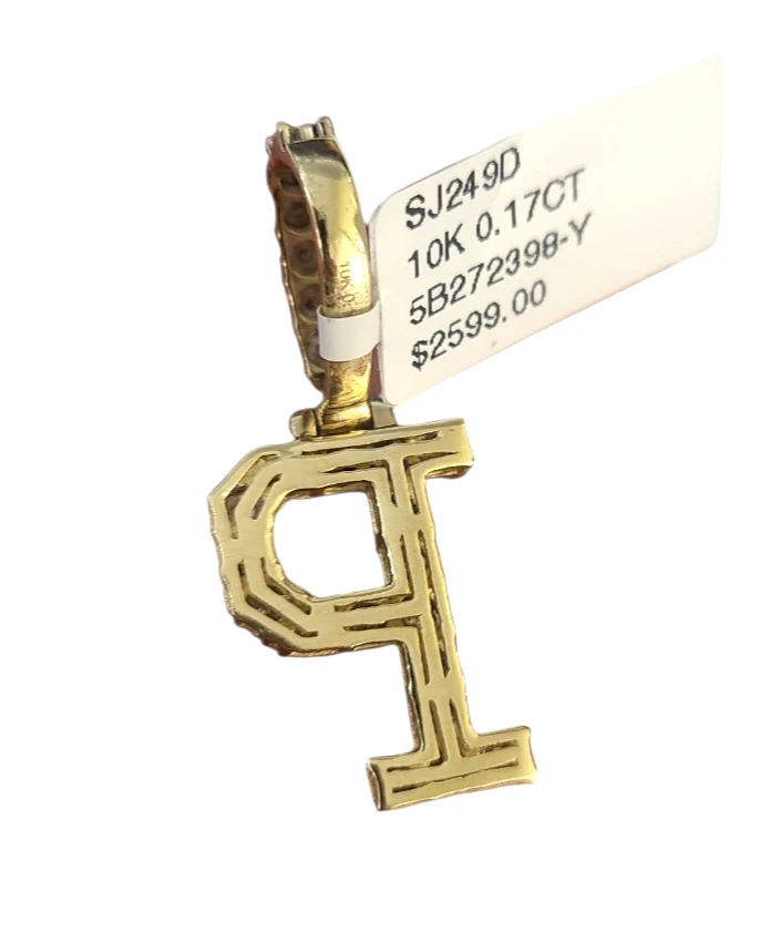 10K Gold Miami Cuban Chain P Diamond Initial 18"-24" 2mm Pendant Necklace SET - Image 8