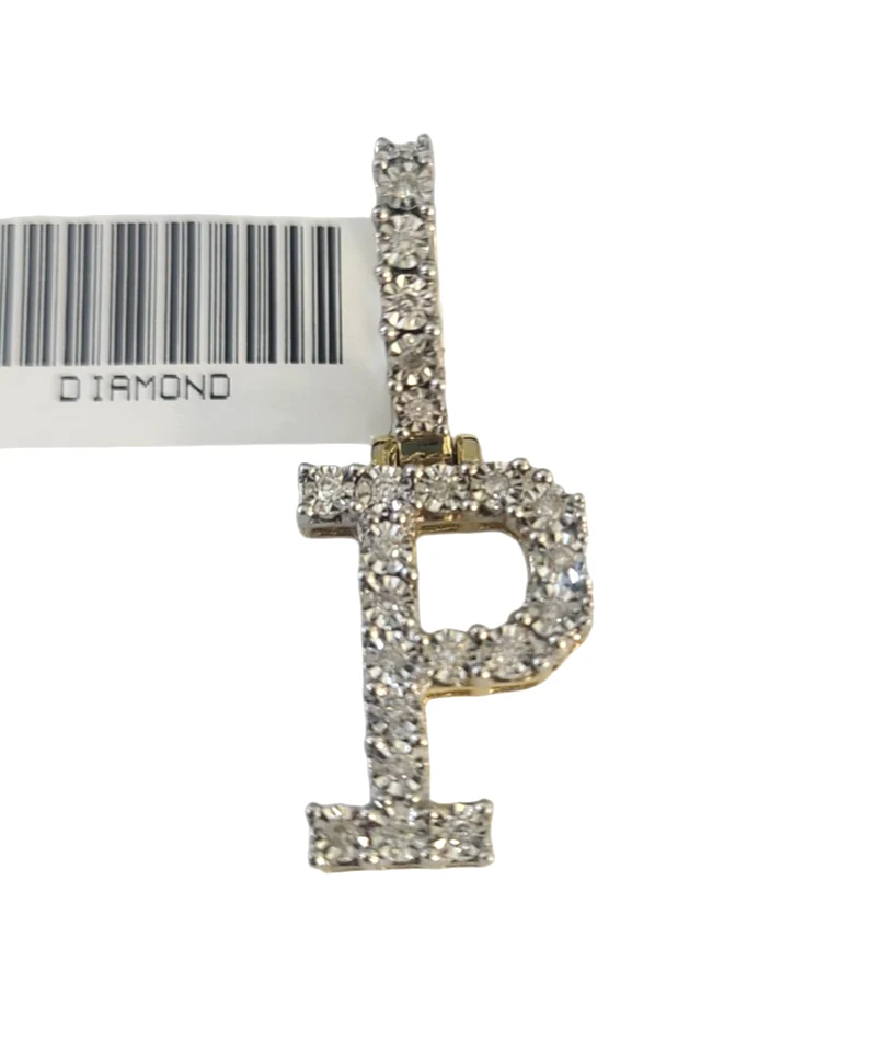 10K Gold Miami Cuban Chain P Diamond Initial 20"-28" 3mm Pendant Necklace SET - Image 3