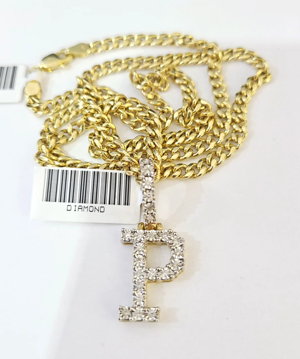10K Gold Miami Cuban Chain P Diamond Initial 20"-28" 3mm Pendant Necklace SET - Image 6