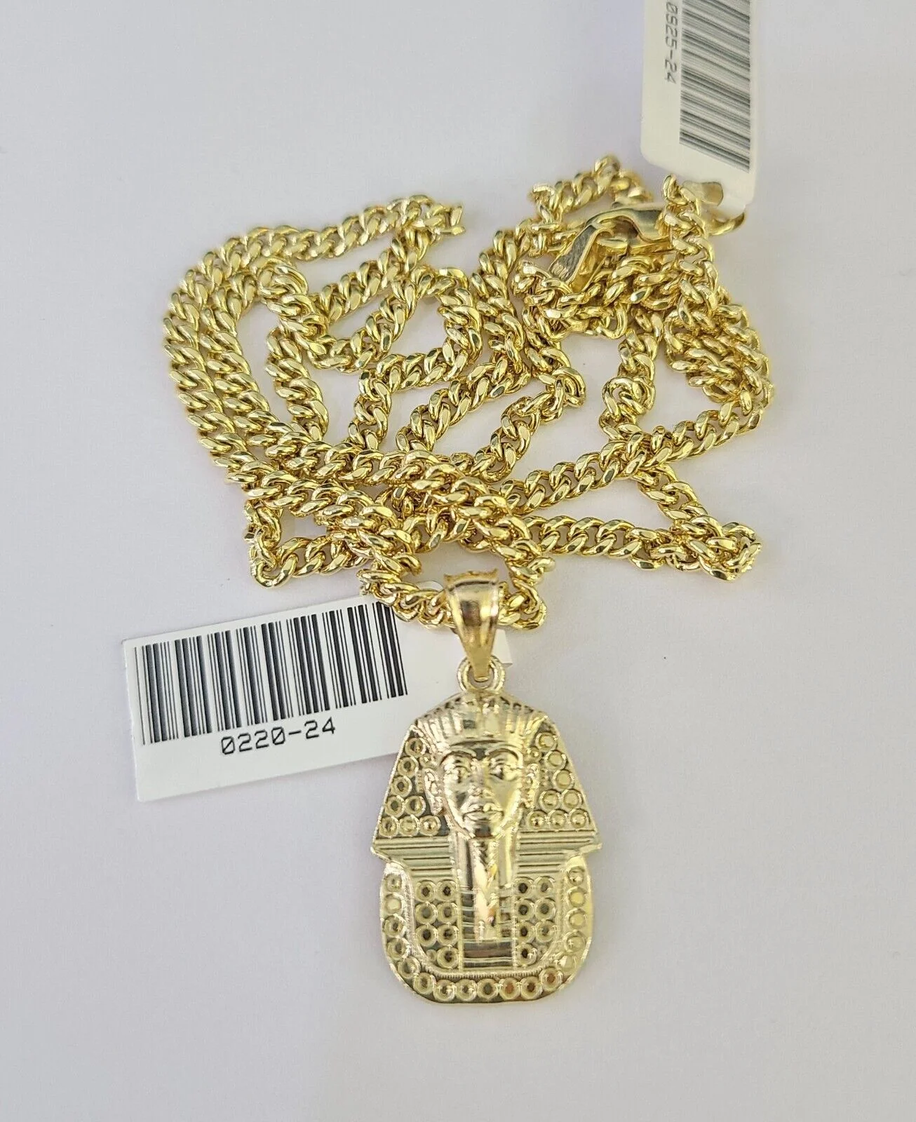 10K Gold Miami Cuban Chain Pharaoh 18"-28" 3mm REAL Pendant Necklace SET - Image 4
