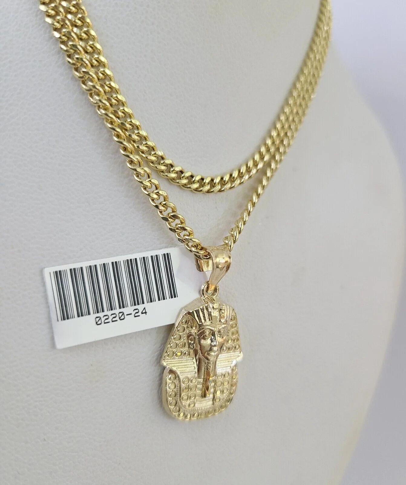 10K Gold Miami Cuban Chain Pharaoh 18"-28" 3mm REAL Pendant Necklace SET - Image 5