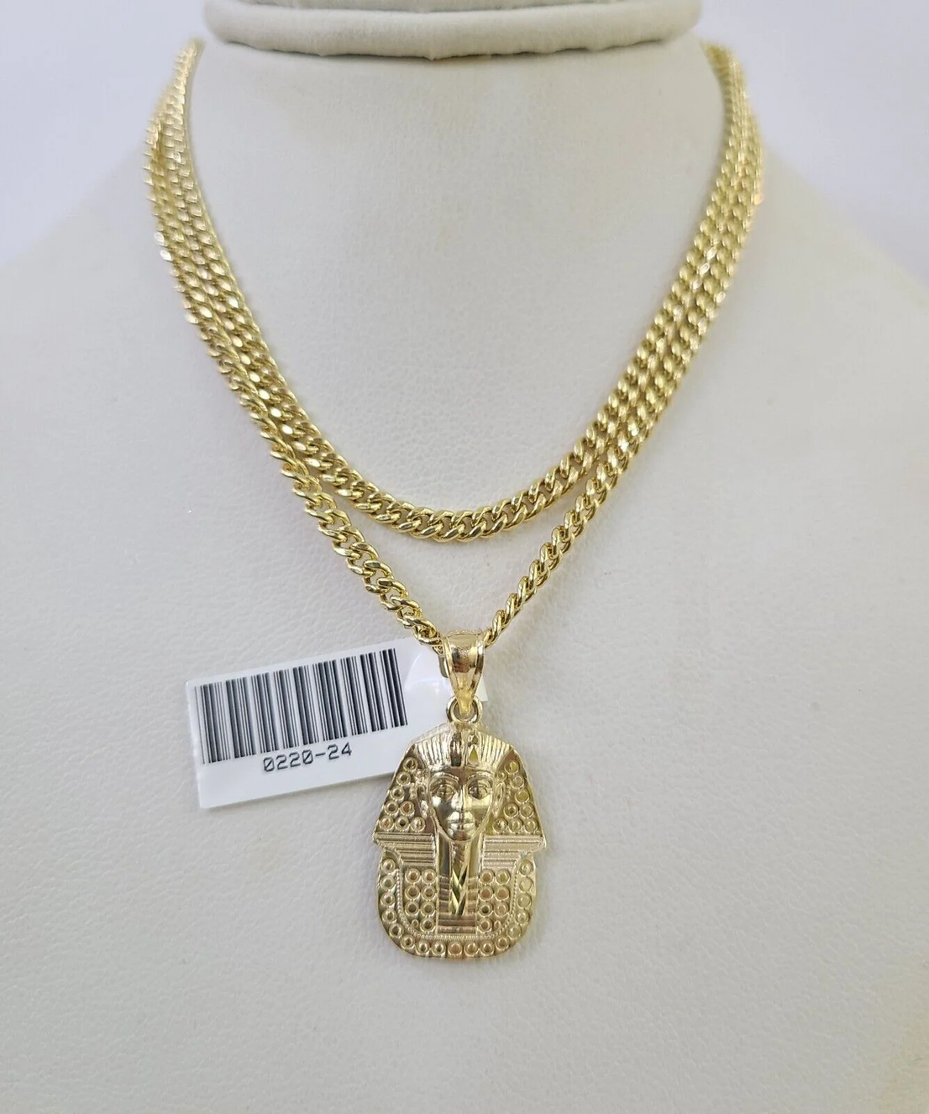 10K Gold Miami Cuban Chain Pharaoh 18"-28" 3mm REAL Pendant Necklace SET - Image 6