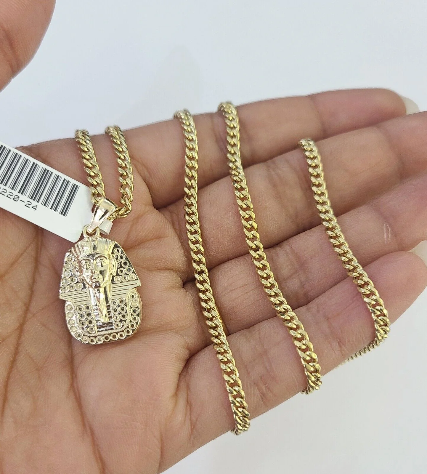 10K Gold Miami Cuban Chain Pharaoh Charm 18"-30" 3mm REAL Pendant - Image 5