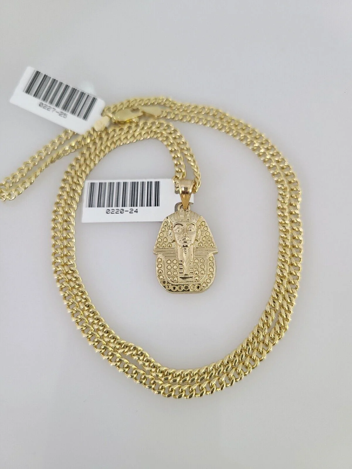 10k Gold Miami Cuban Chain Pharaoh Charm Pendant 3mm 18-28in Necklace Set - Image 3