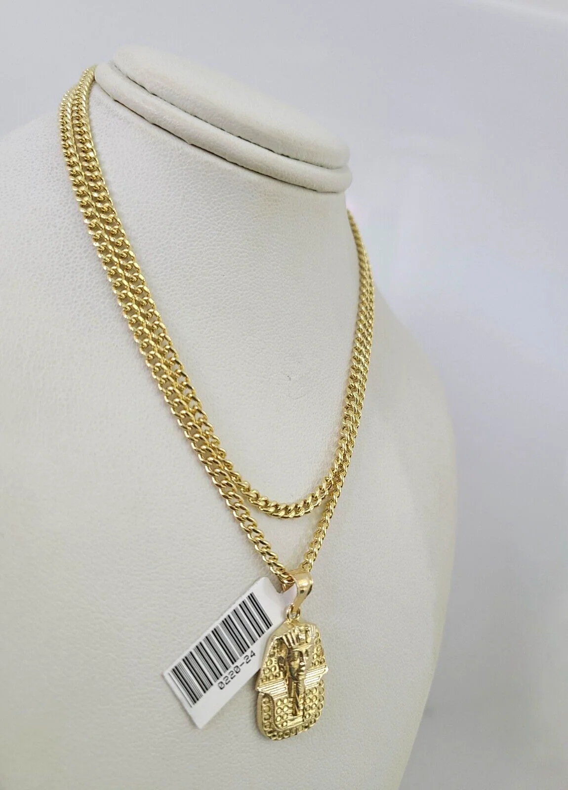 10k Gold Miami Cuban Chain Pharaoh Charm Pendant 3mm 18-28in Necklace Set - Image 5