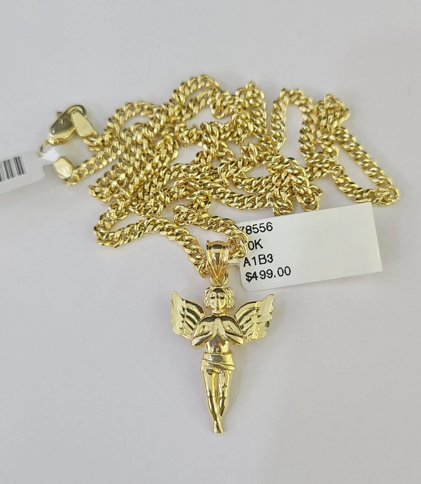10K Gold Miami Cuban Chain Praying Angel 18"-28" 3mm REAL Pendant Necklace SET - Image 5