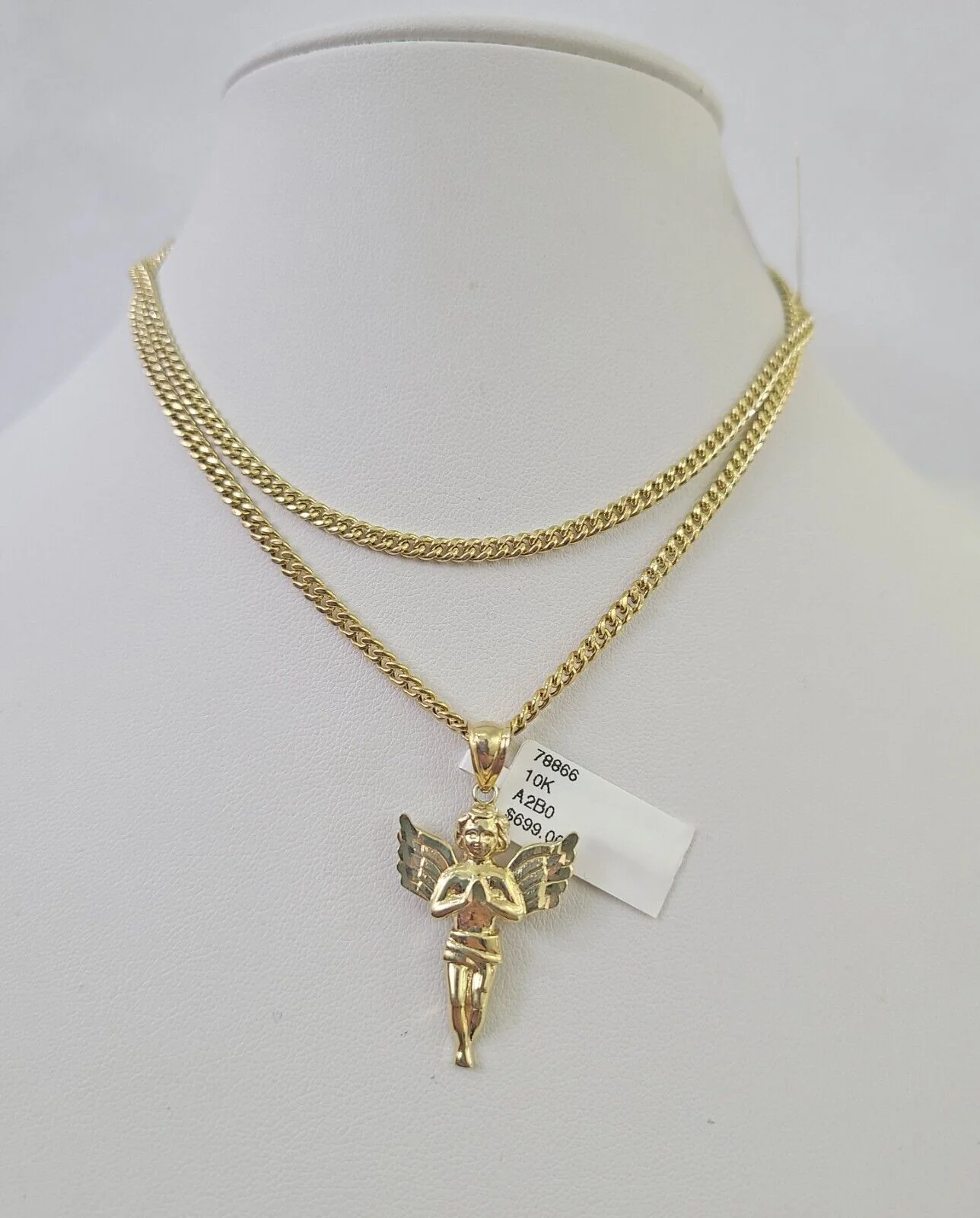 10K Gold Miami Cuban Chain Praying Angel Charm 18"-30" 3mm REAL Pendant - Image 2