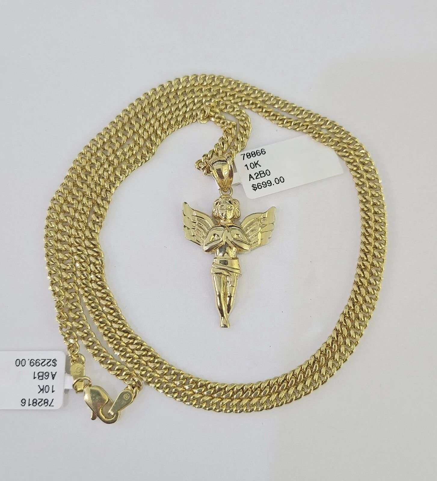 10K Gold Miami Cuban Chain Praying Angel Charm 18"-30" 3mm REAL Pendant - Image 4