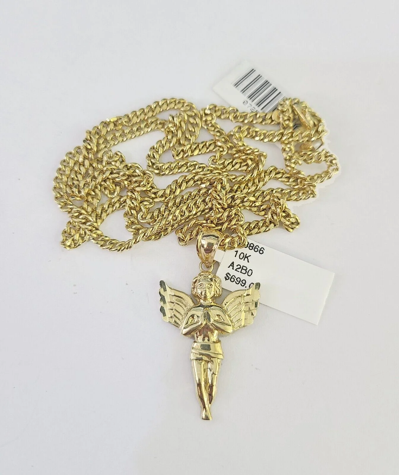 10K Gold Miami Cuban Chain Praying Angel Charm 18"-30" 3mm REAL Pendant - Image 5