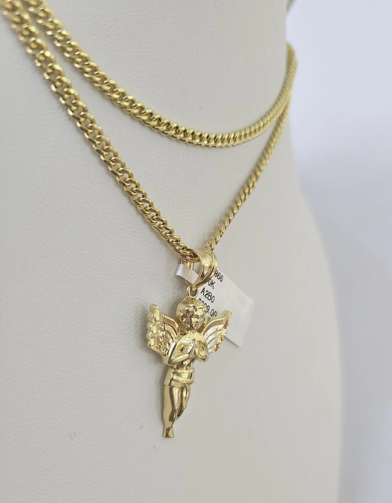 10K Gold Miami Cuban Chain Praying Angel Charm 18"-30" 3mm REAL Pendant - Image 6
