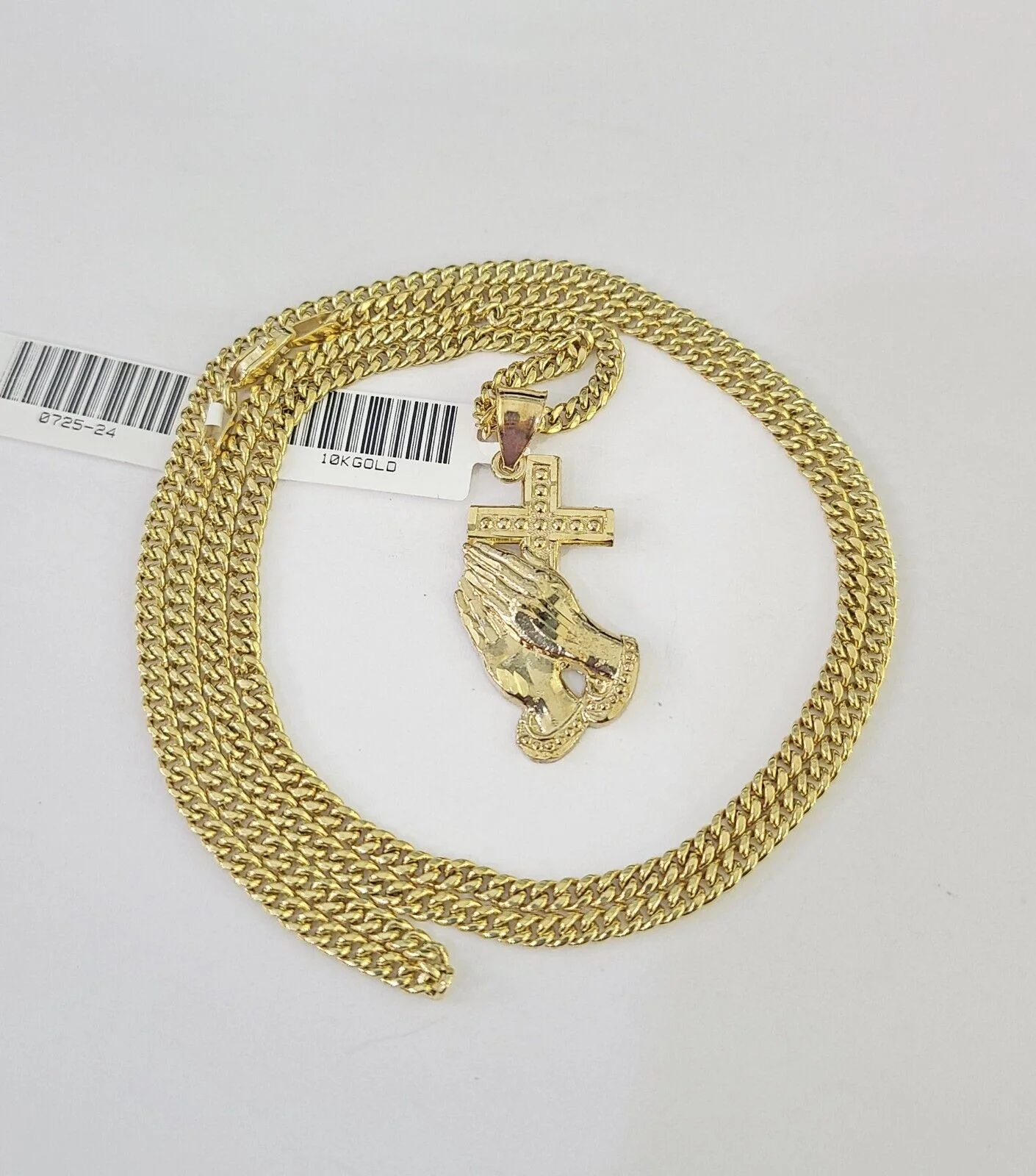 10K Gold Miami Cuban Chain Praying Hands Charm 18"-30" 3mm REAL Pendant - Image 4