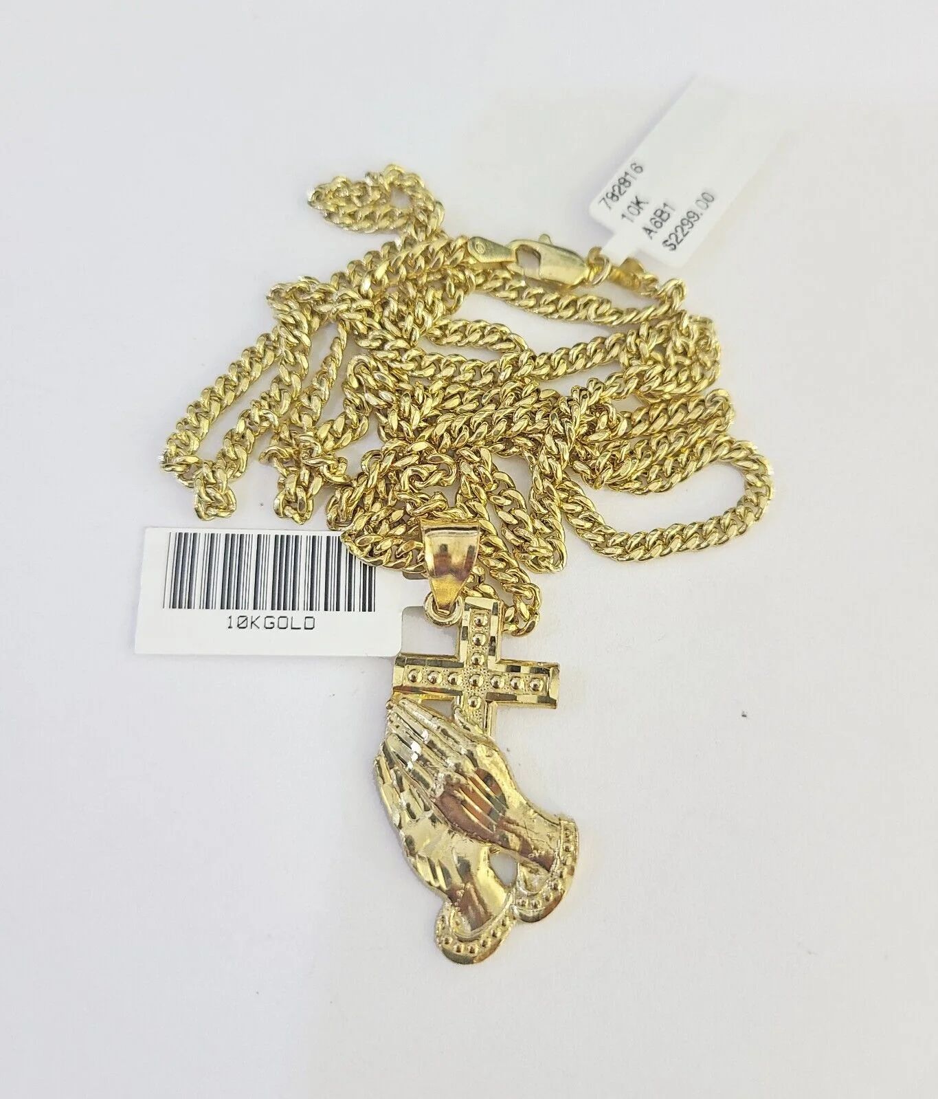 10K Gold Miami Cuban Chain Praying Hands Charm 18"-30" 3mm REAL Pendant - Image 5