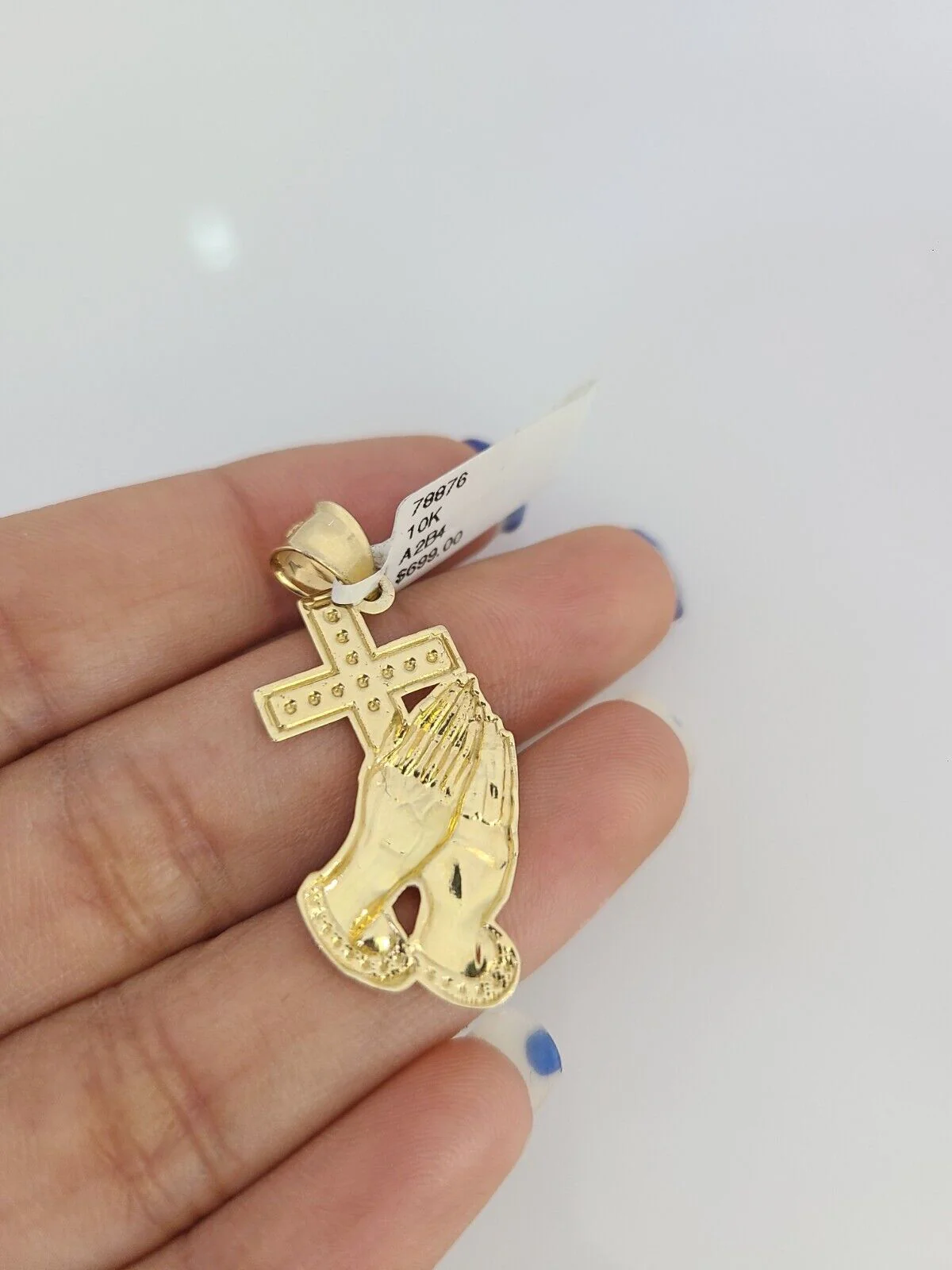 10k Gold Miami Cuban Chain Praying Hands Charm Pendant 3mm 18-28in Necklace Set - Image 6