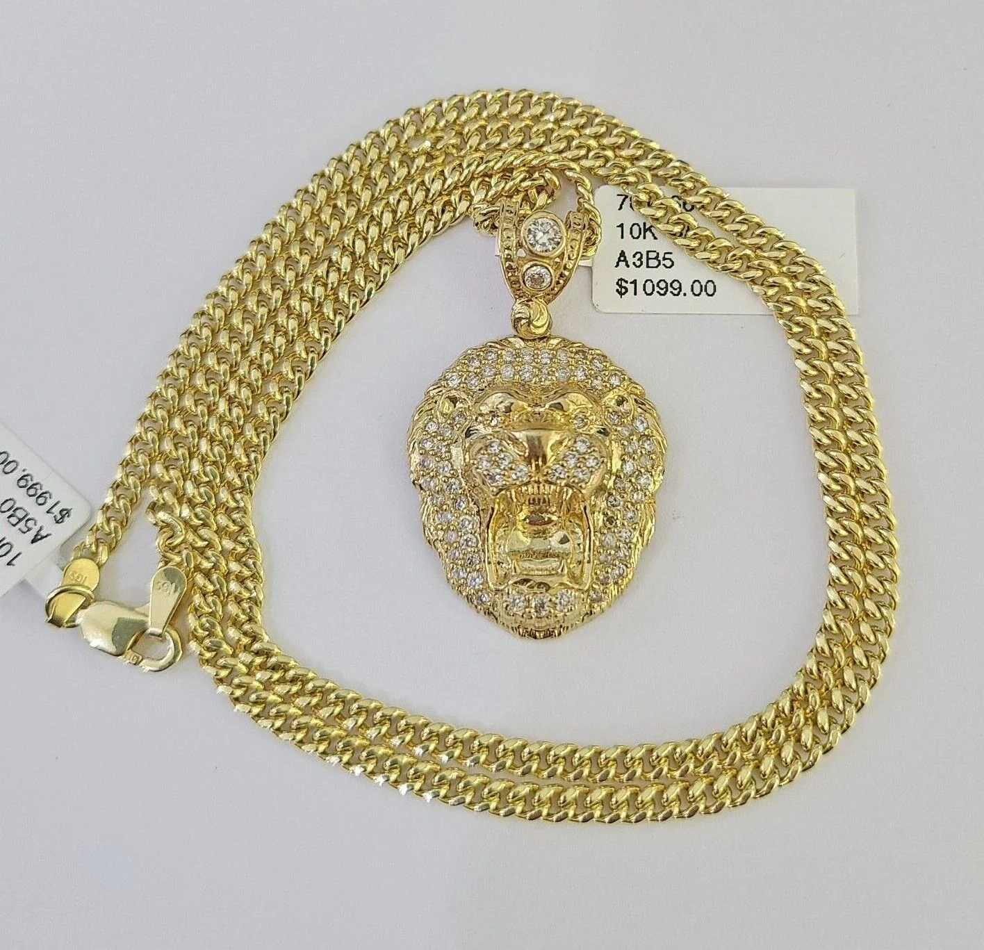 10K Gold Miami Cuban Chain Roaring Lion 18"-28" 3mm REAL Pendant Necklace SET - Image 3