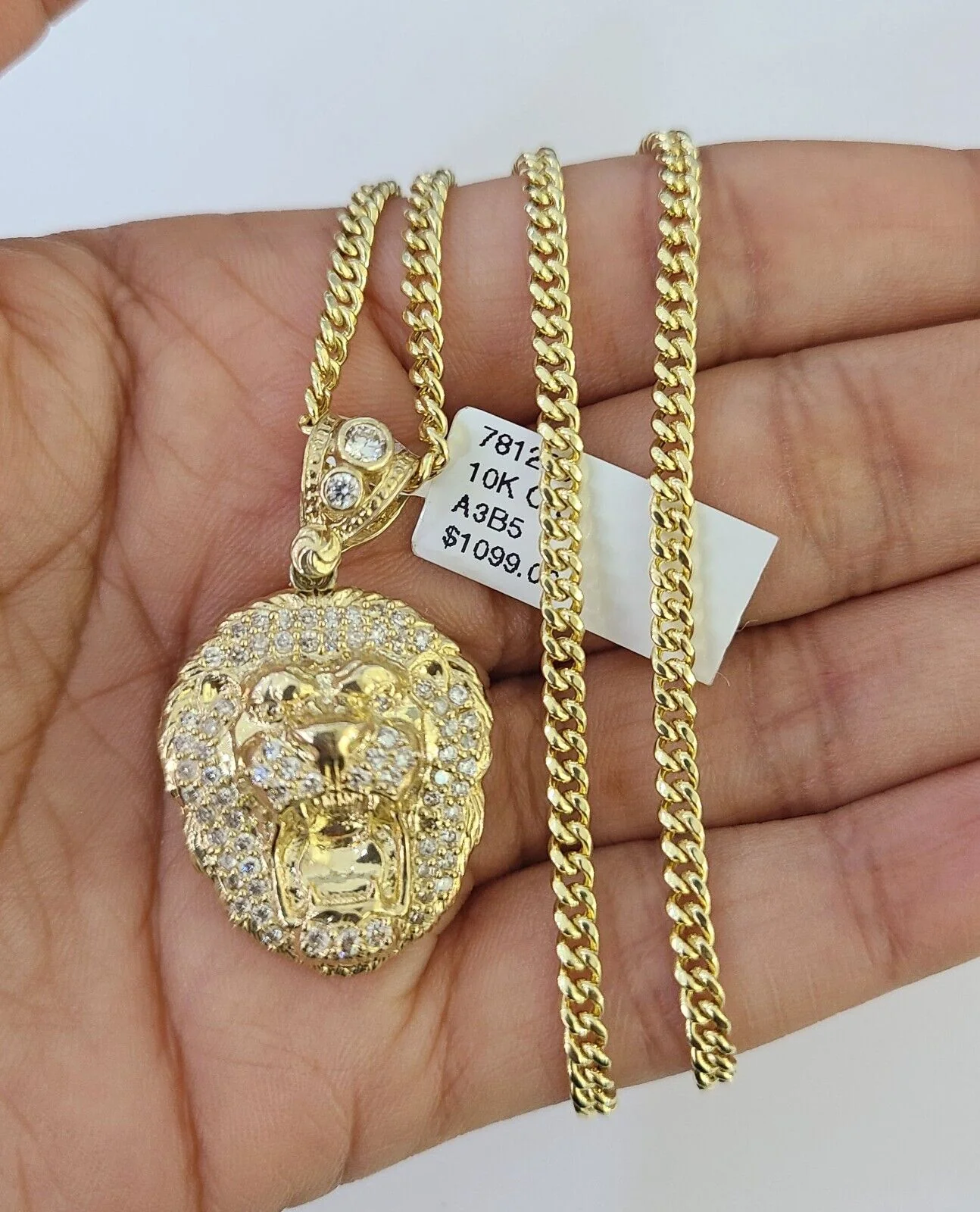 10K Gold Miami Cuban Chain Roaring Lion 18"-28" 3mm REAL Pendant Necklace SET - Image 4