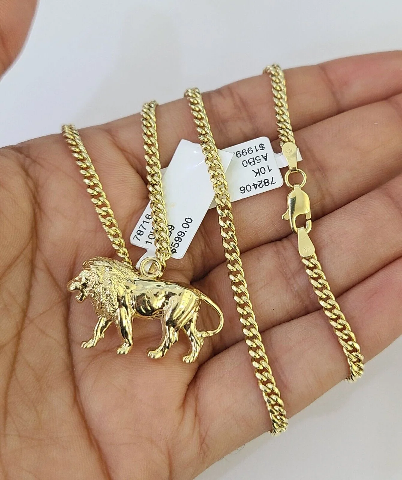 10K Gold Miami Cuban Chain Roaring Lion 18"-28" 3mm REAL Pendant Necklace SET - Image 4