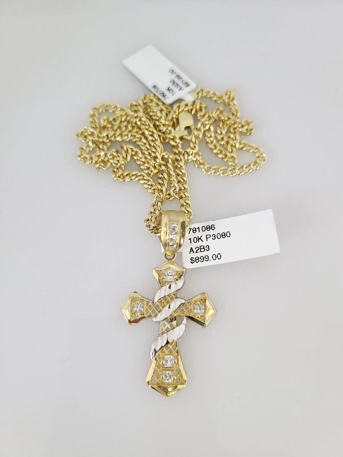 10k Gold Miami Cuban Chain Spiral Cross Charm Pendant 3mm 18-28in Necklace Set - Image 5