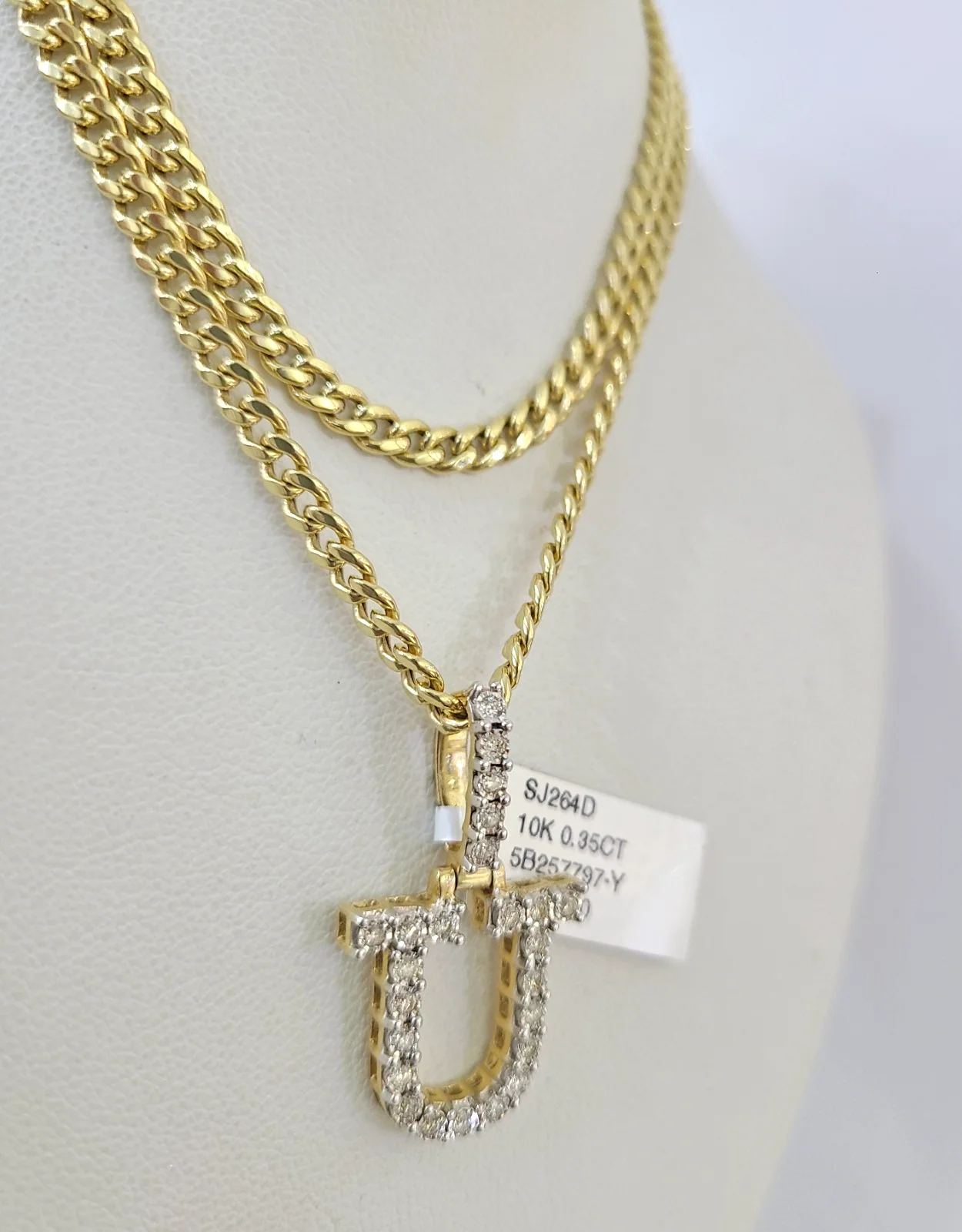 10K Gold Miami Cuban Chain U Diamond Initial 18"-24" 2mm Pendant Necklace SET - Image 5