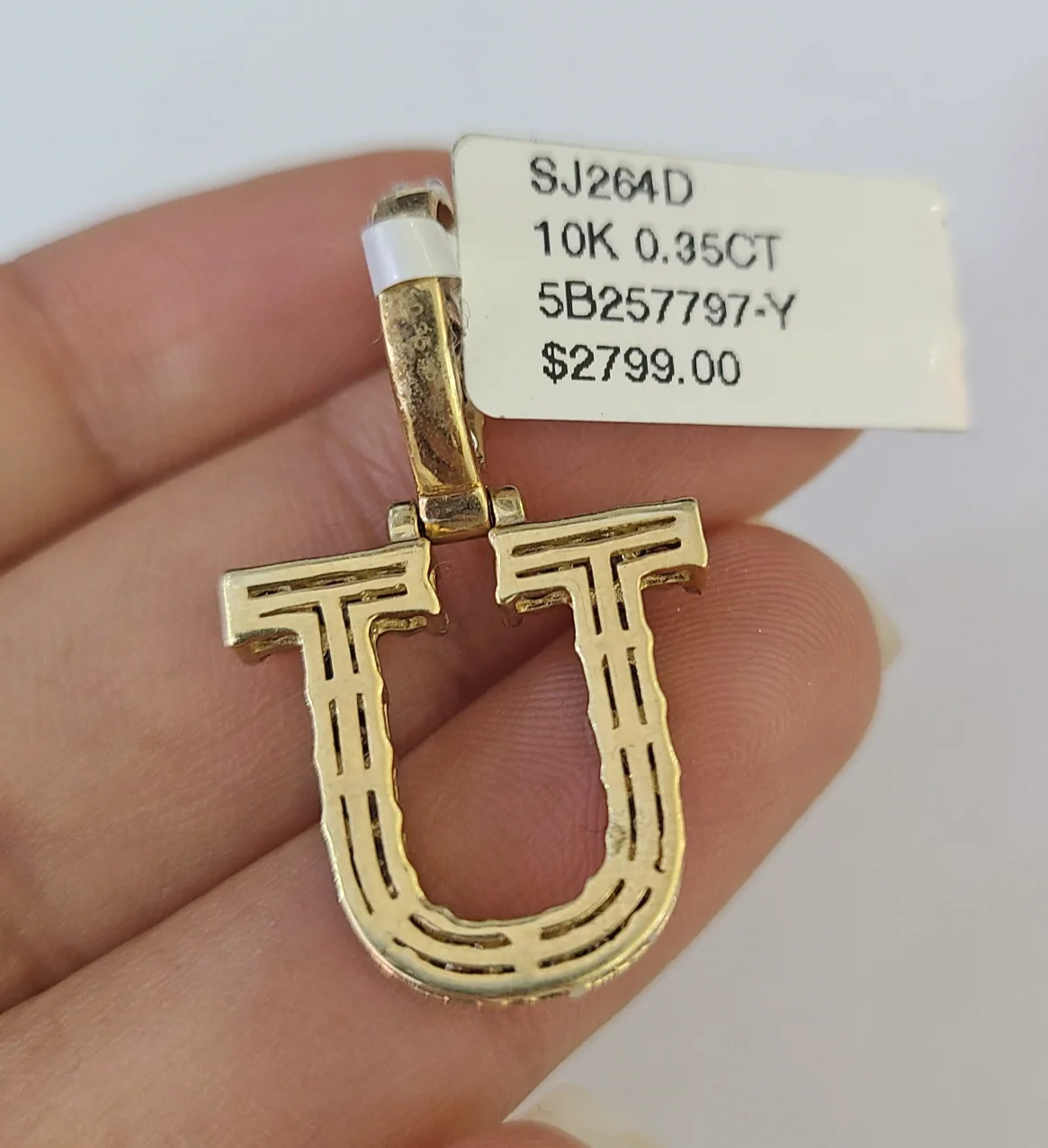 10K Gold Miami Cuban Chain U Diamond Initial 20"-28" 3mm Pendant Necklace SET - Image 7