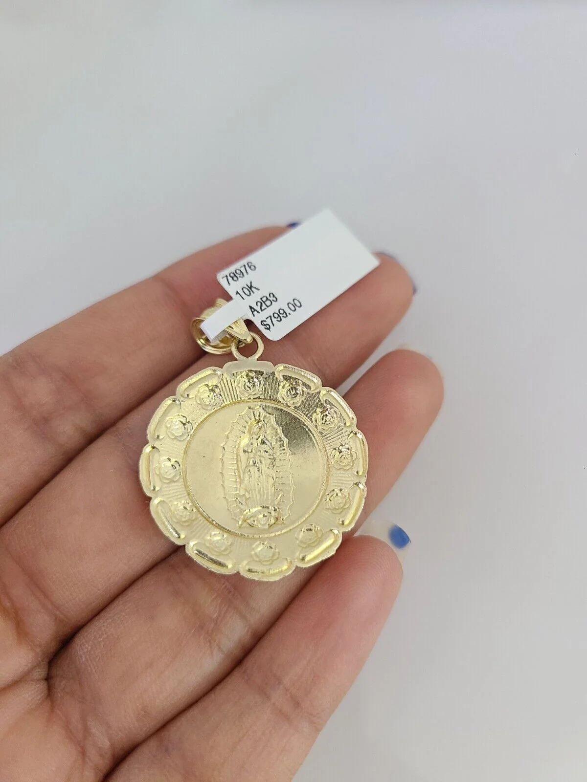 10k Gold Miami Cuban Chain Virgin Mary Charm Pendant 3mm 18-28in Necklace Set - Image 7