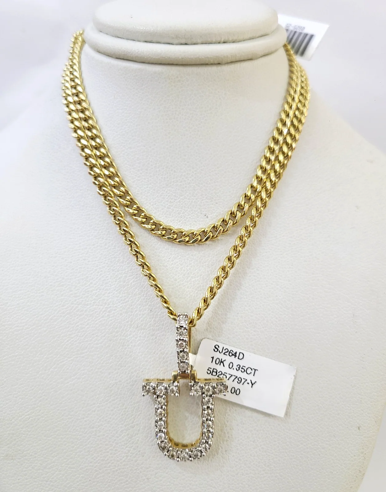 10K Gold Miami Cuban Chain Y Diamond Initial 18"-24" 2mm Pendant Necklace SET - Image 2