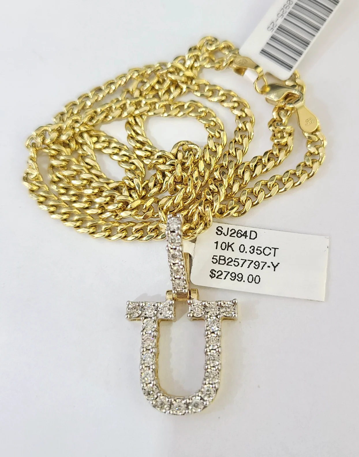 10K Gold Miami Cuban Chain Y Diamond Initial 18"-24" 2mm Pendant Necklace SET - Image 6