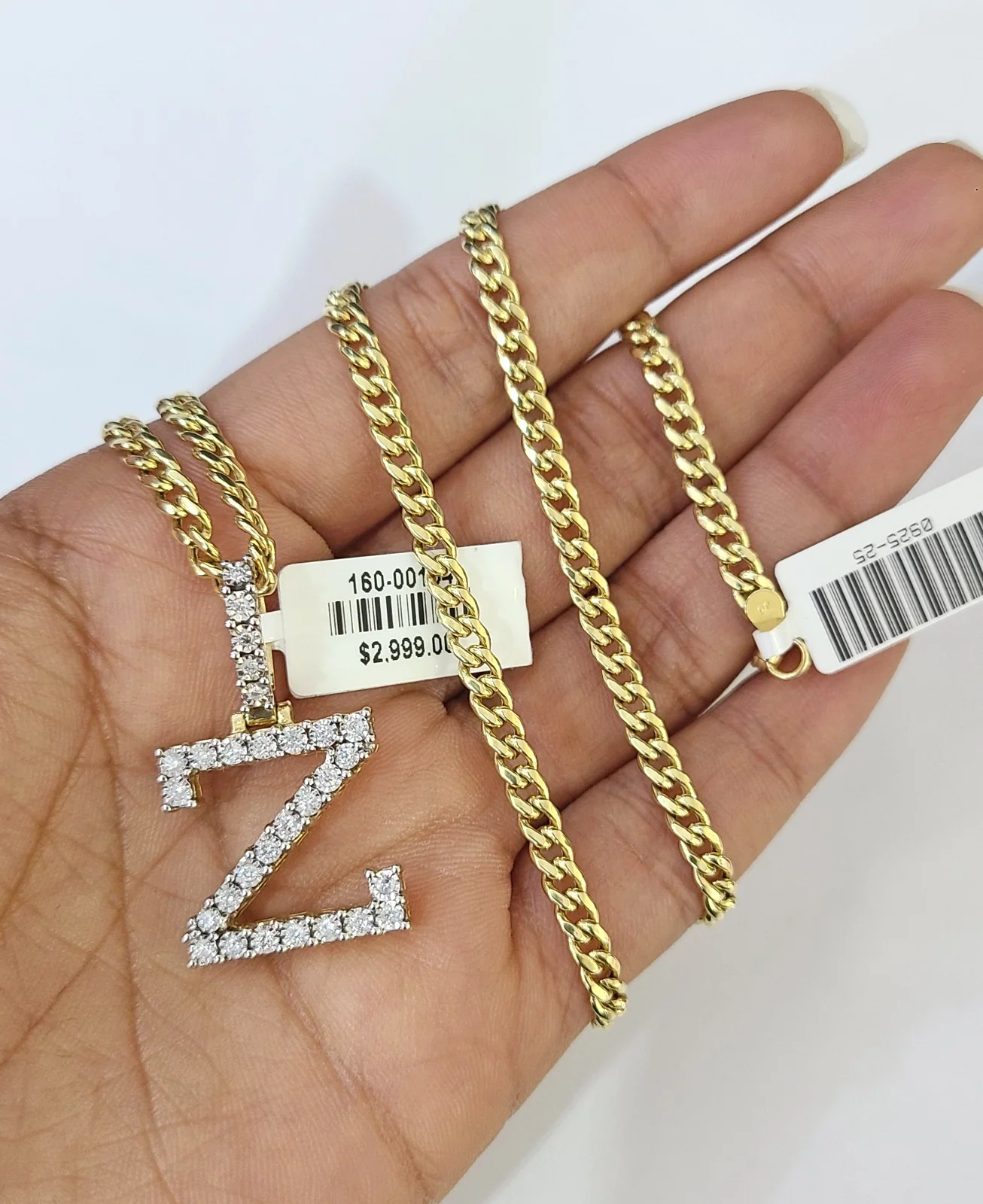 10K Gold Miami Cuban Chain Z Diamond Initial 18"-24" 2mm Pendant Necklace SET - Image 4