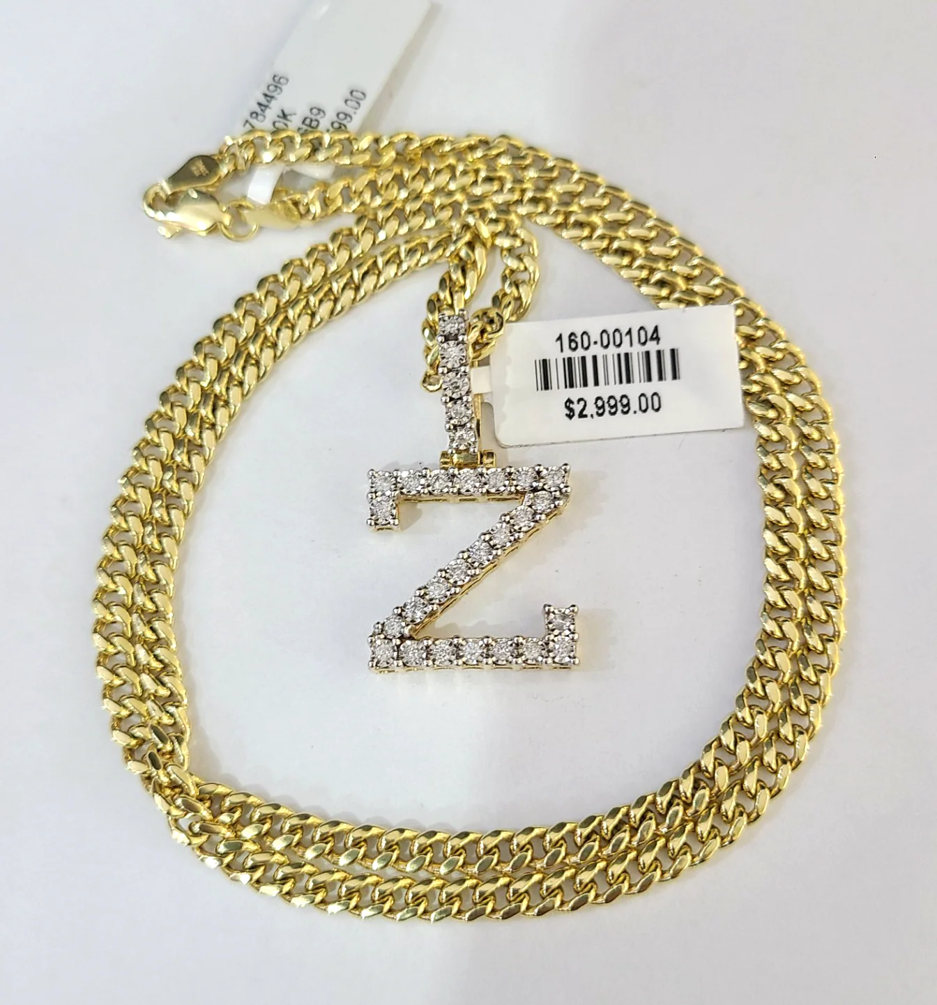 10K Gold Miami Cuban Chain Z Diamond Initial 18"-24" 2mm Pendant Necklace SET - Image 5