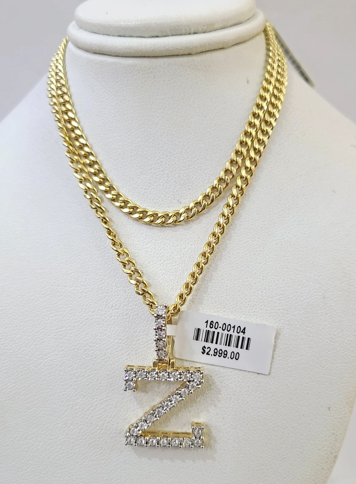 10K Gold Miami Cuban Chain Z Diamond Initial 18"-24" 2mm Pendant Necklace SET - Image 6