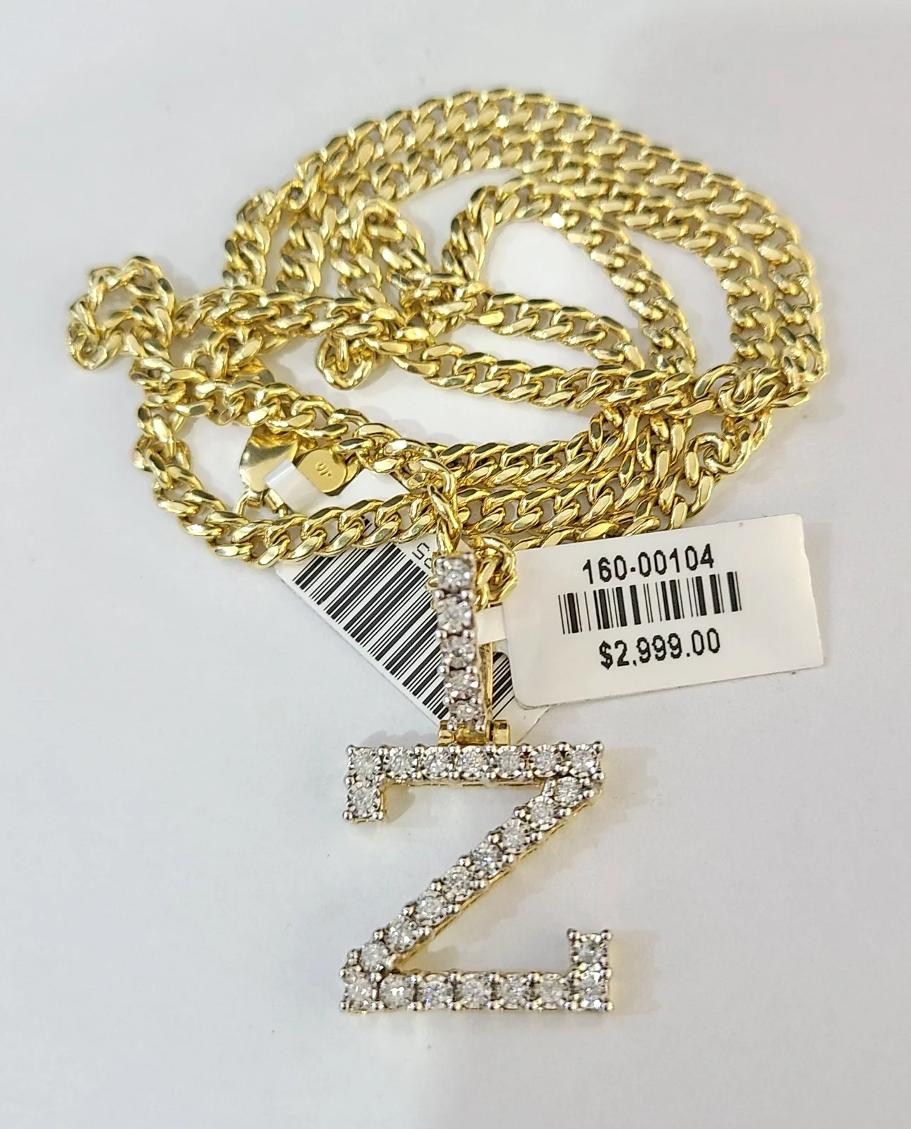 10K Gold Miami Cuban Chain Z Diamond Initial 20"-28" 3mm Pendant Necklace SET - Image 4
