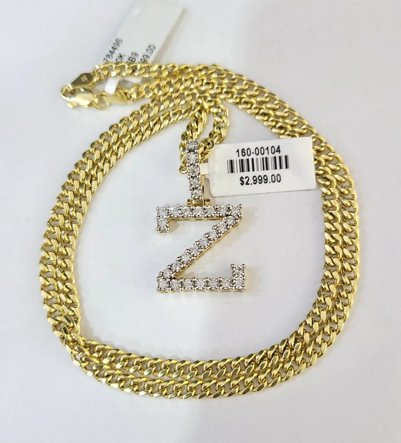 10K Gold Miami Cuban Chain Z Diamond Initial 20"-28" 3mm Pendant Necklace SET - Image 6