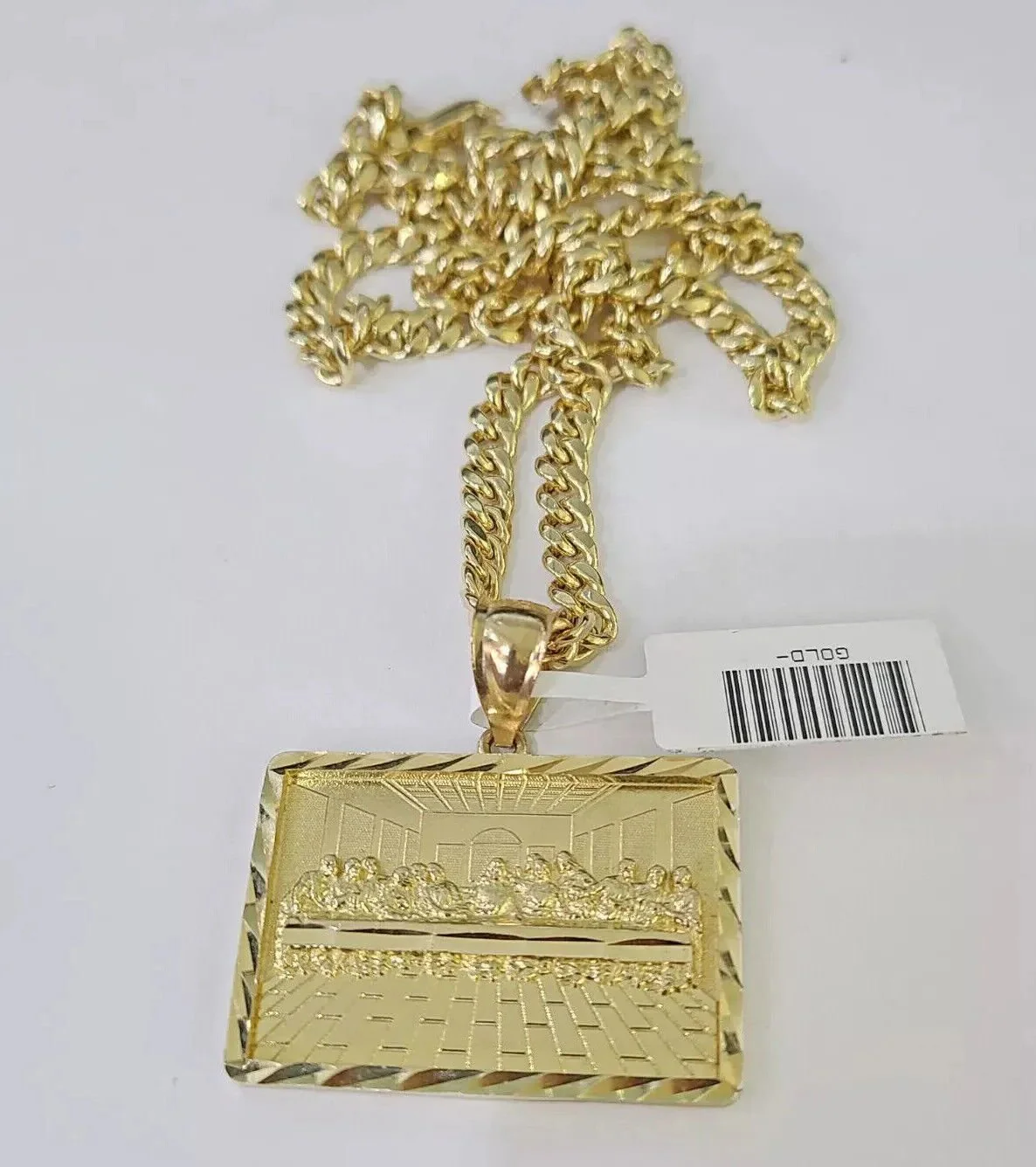 10k Gold Miami Cuban Link Chain Necklace 5mm & Last Supper Charm Pendant 18"-26" - Image 2