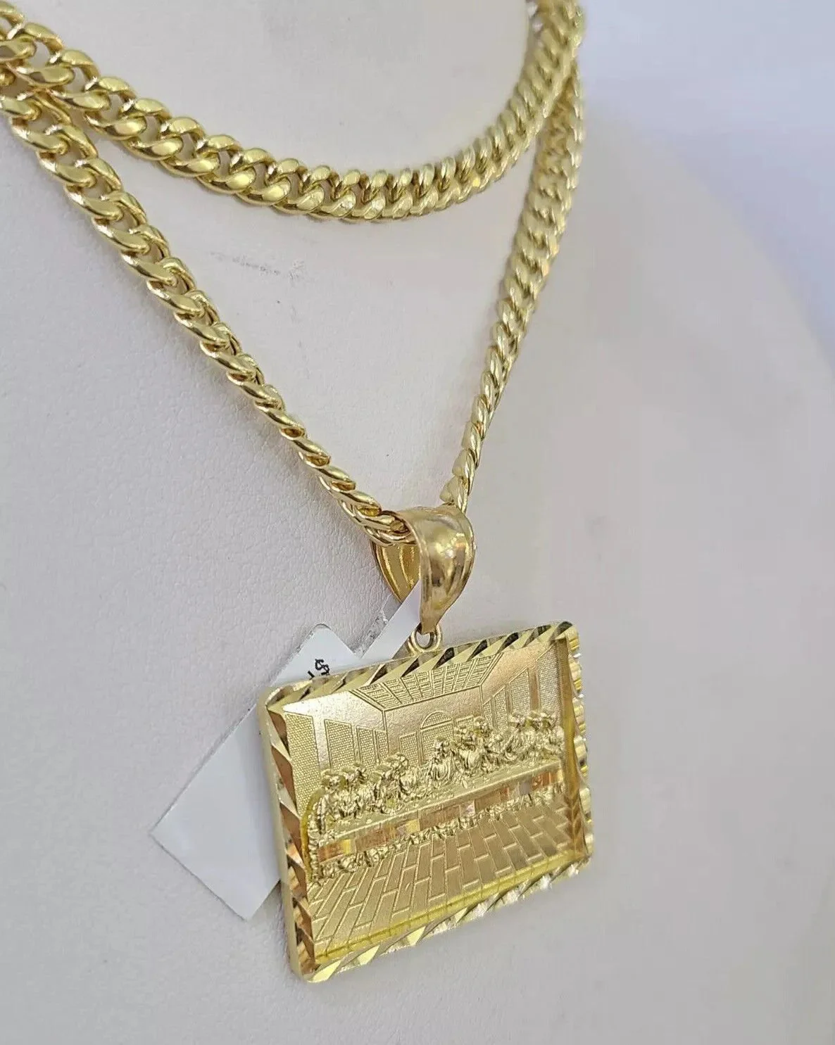 10k Gold Miami Cuban Link Chain Necklace 5mm & Last Supper Charm Pendant 18"-26" - Image 4