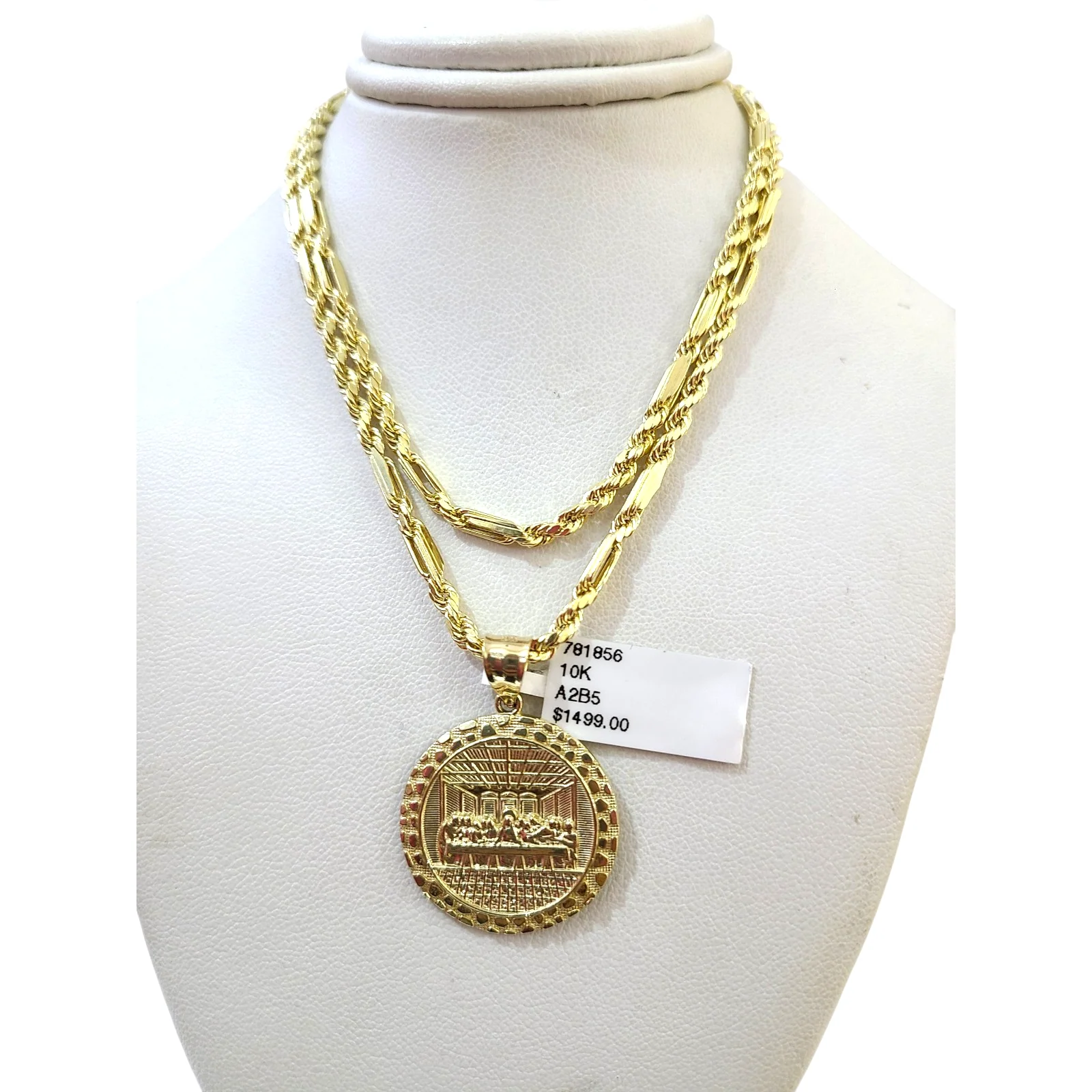 10k Gold Milano Chain Nugget Last Supper Pendant Charm 18"-28" 3mm SET Necklace - Image 3