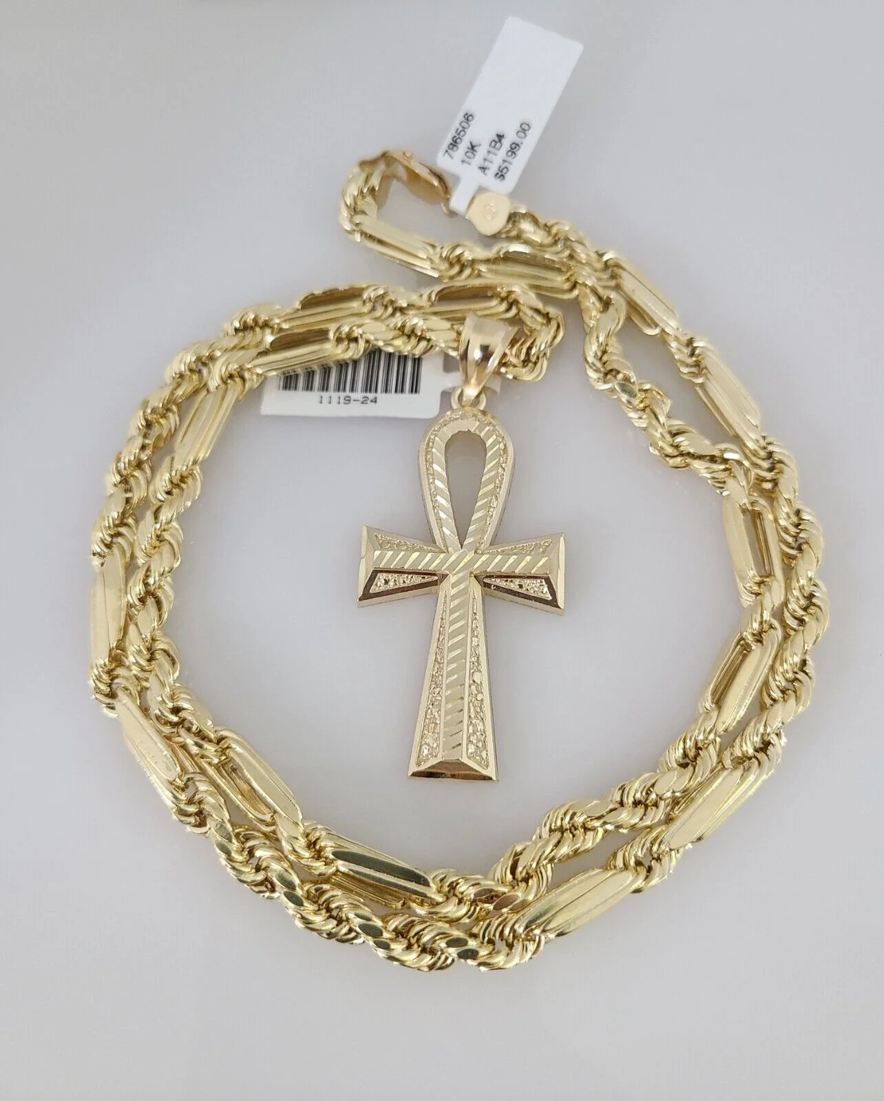 10k Gold Milano Rope Chain Ankh Cross Charm 6mm Set 20"-26'' Inches Necklace - Image 2