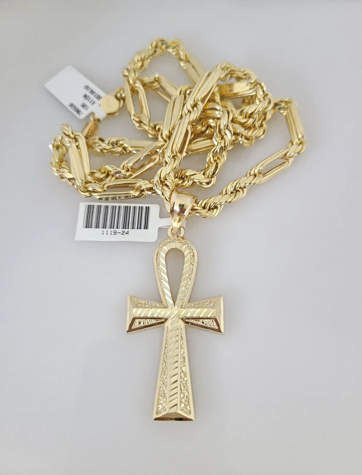 10k Gold Milano Rope Chain Ankh Cross Charm 6mm Set 20"-26'' Inches Necklace - Image 3