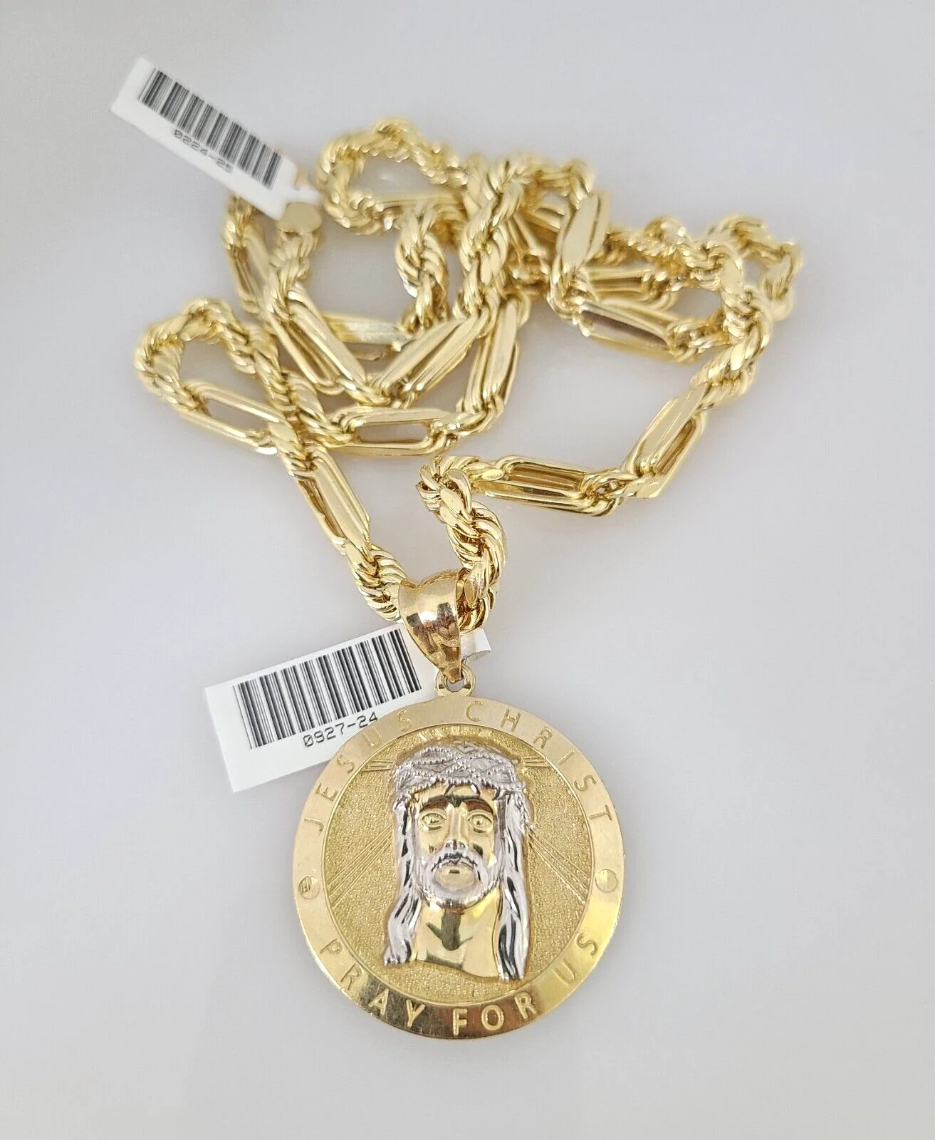 10k Gold Milano Rope Chain Jesus Christ Charm 6mm Set 20"-26'' Inches Necklace - Image 4