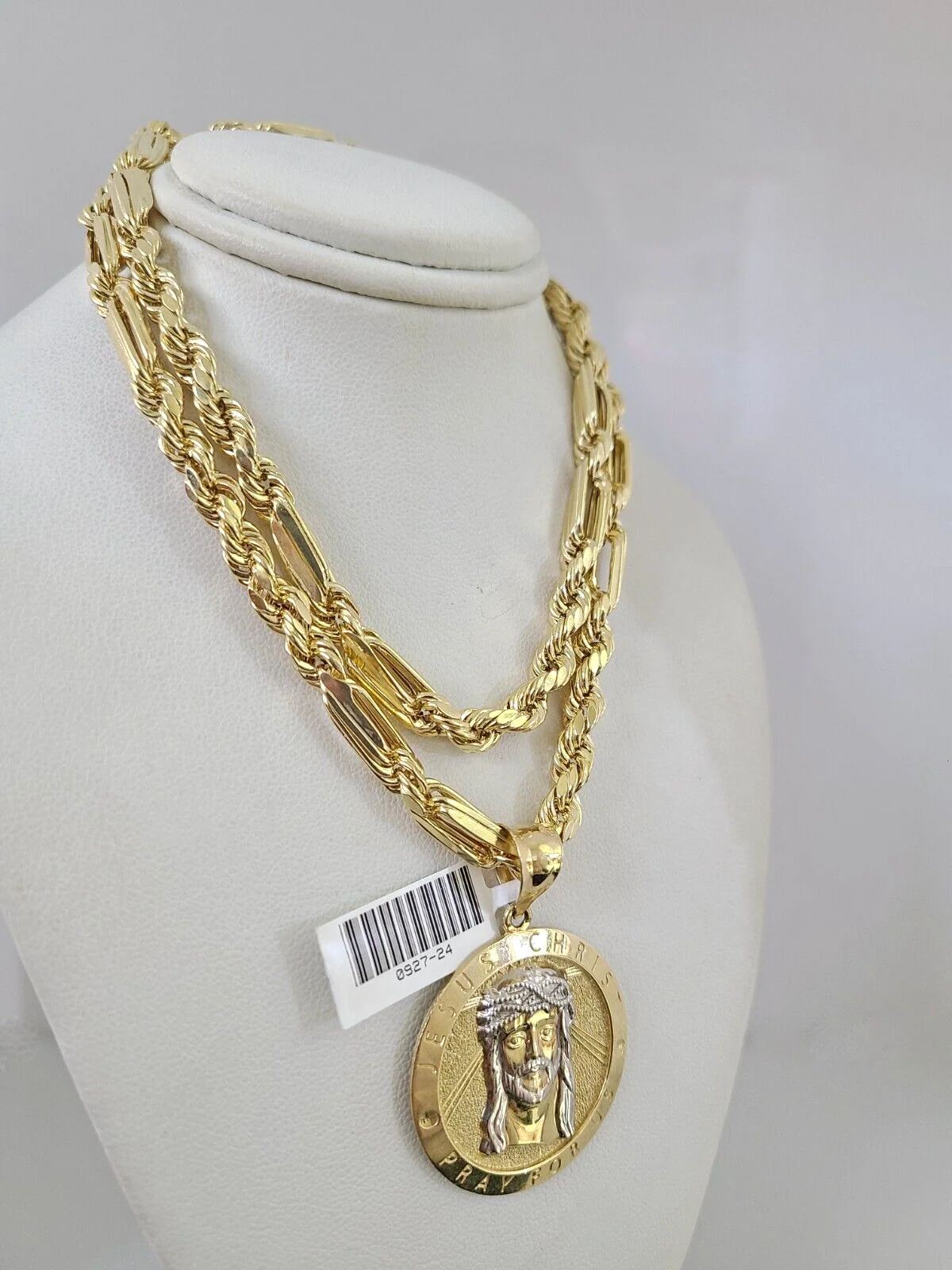 10k Gold Milano Rope Chain Jesus Christ Charm 6mm Set 20"-26'' Inches Necklace - Image 5