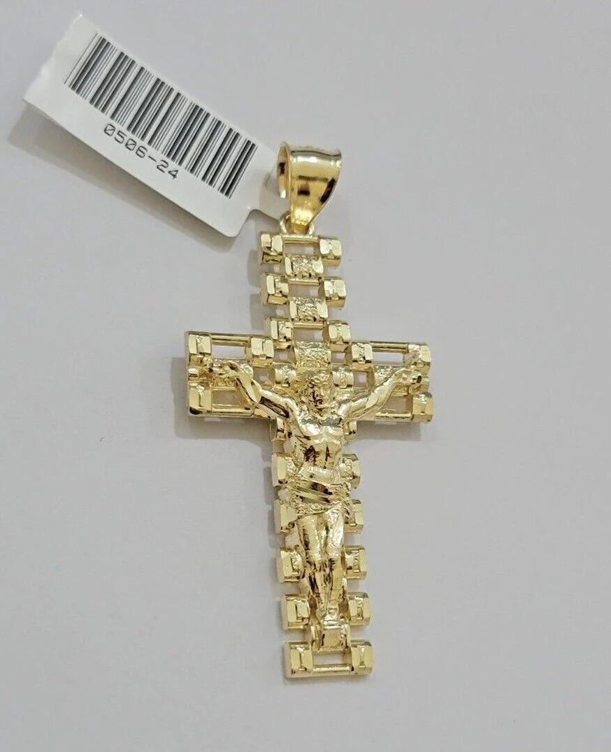 10k Gold Milano Rope Chain Jesus Cross Charm Pendant Set 18-24'' Inches Necklace - Image 10