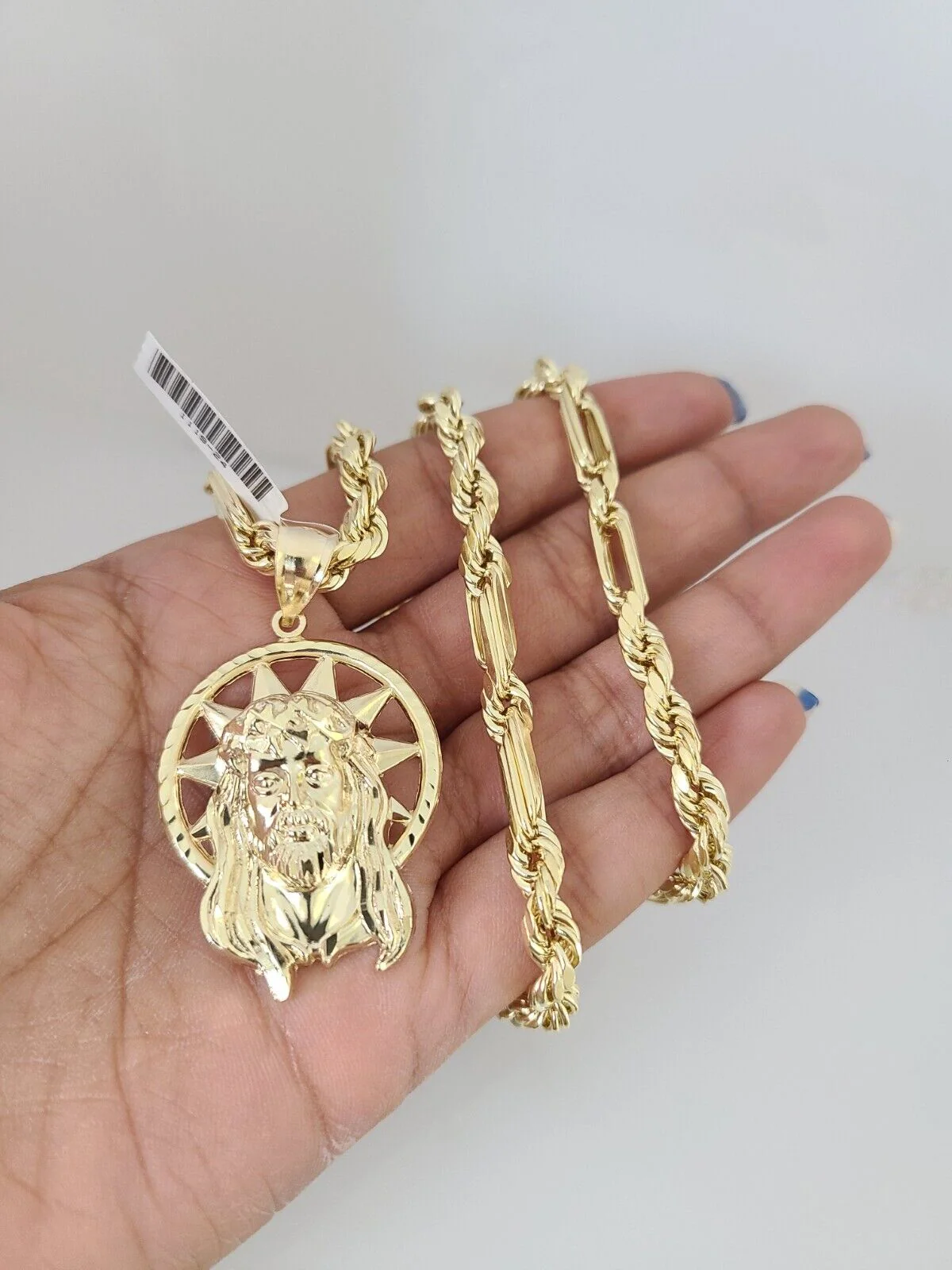 10k Gold Milano Rope Chain Jesus Head Charm 6mm Set 20"-26'' Inches Necklace - Image 2