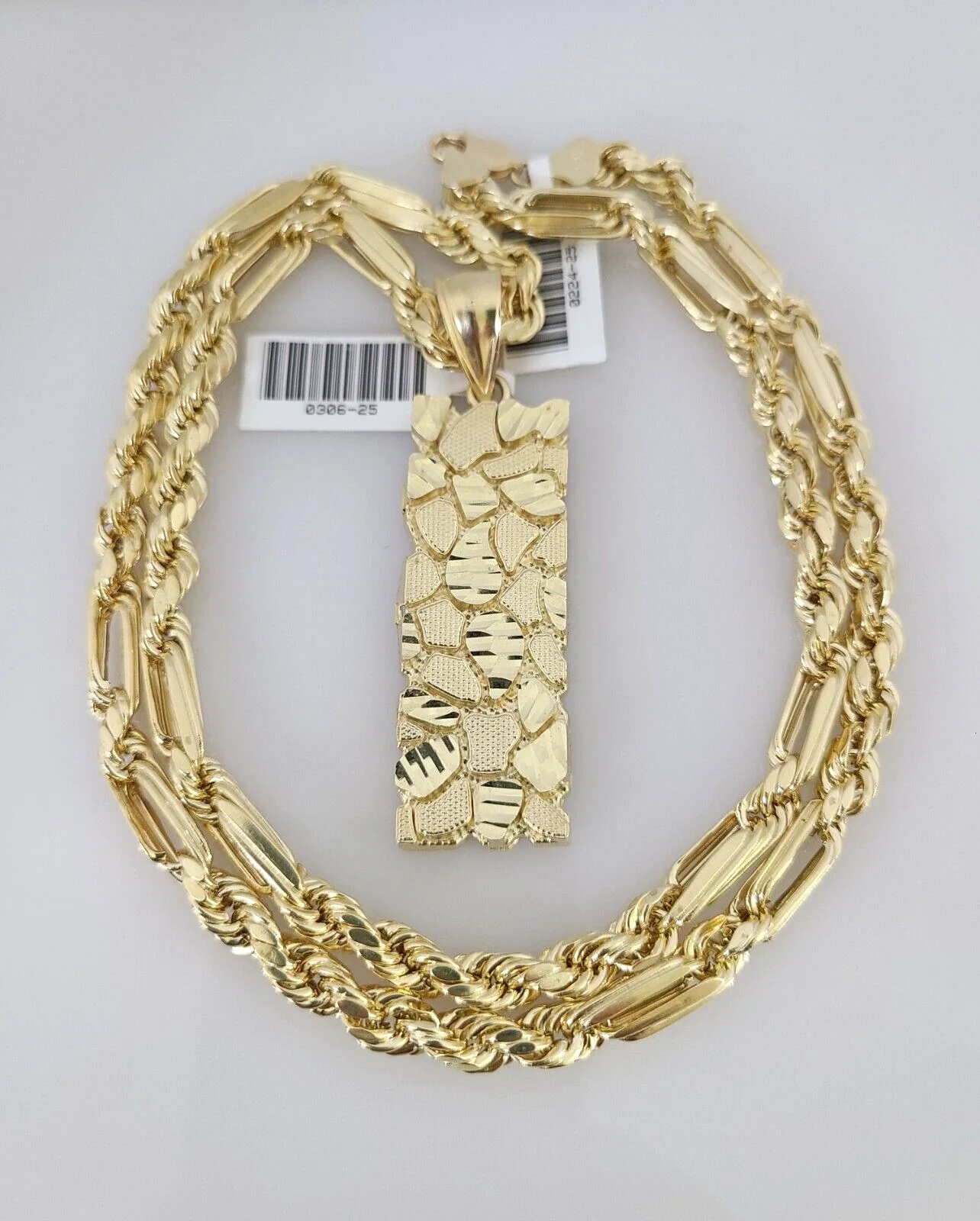 10k Gold Milano Rope Chain Nugget Charm 6mm Set 20"-26'' Inches Necklace - Image 2