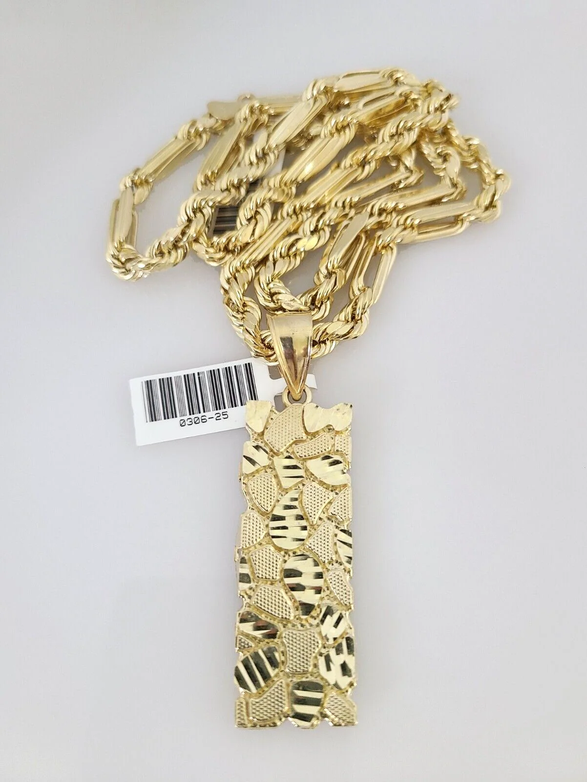 10k Gold Milano Rope Chain Nugget Charm 6mm Set 20"-26'' Inches Necklace - Image 5