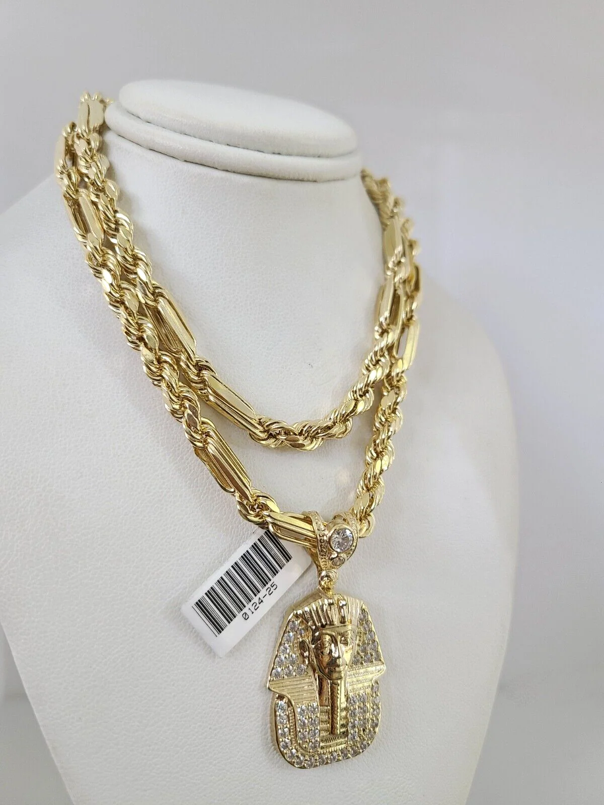 10k Gold Milano Rope Chain Pharaoh Charm 6mm Set 20"-26'' Inches Necklace - Image 4