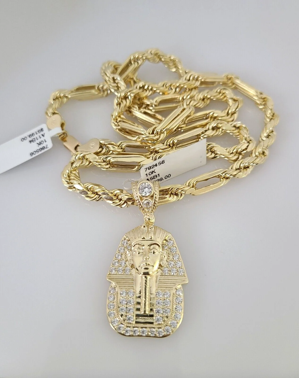 10k Gold Milano Rope Chain Pharaoh Charm 6mm Set 20"-26'' Inches Necklace - Image 5