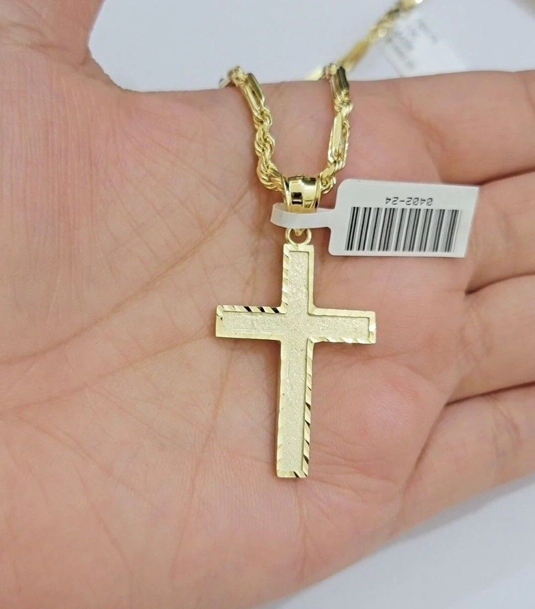 10k Gold Milano Rope Chain Plain Cross Charm Pendant Set 18-24'' Inches Necklace - Image 5